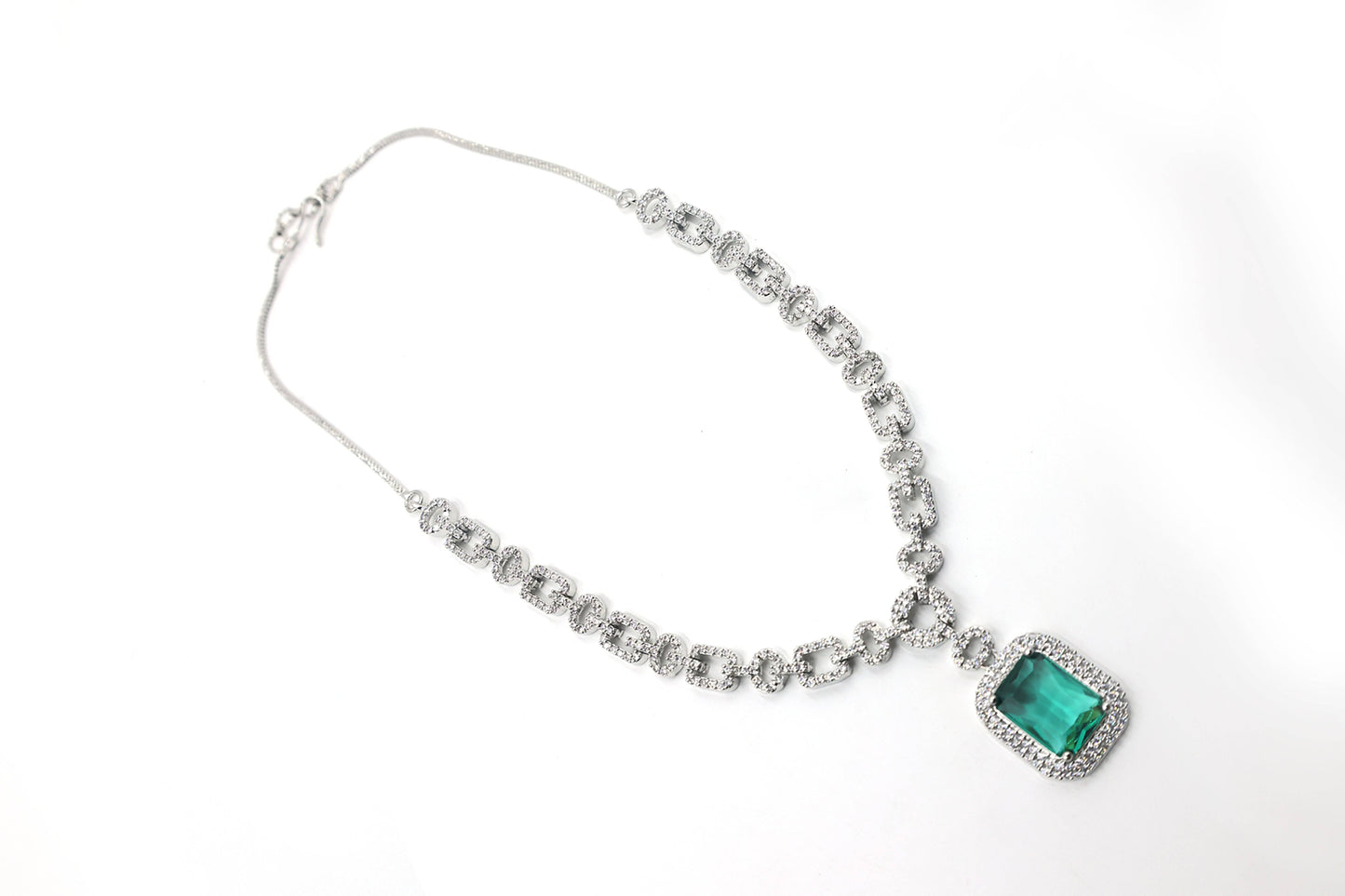 MywishTree Majestic Ruby Chain-Link American Diamond Necklace Set - Mywishtree