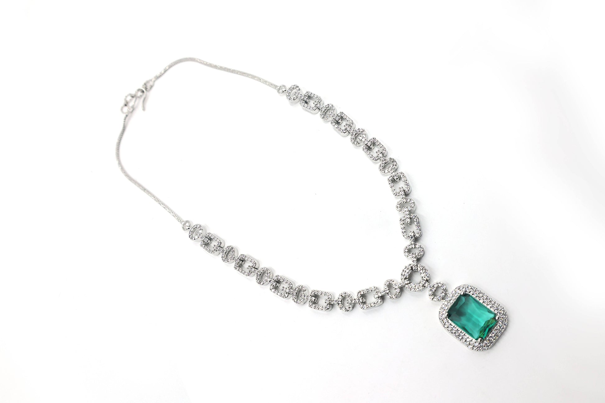 MywishTree Majestic Ruby Chain-Link American Diamond Necklace Set - Mywishtree