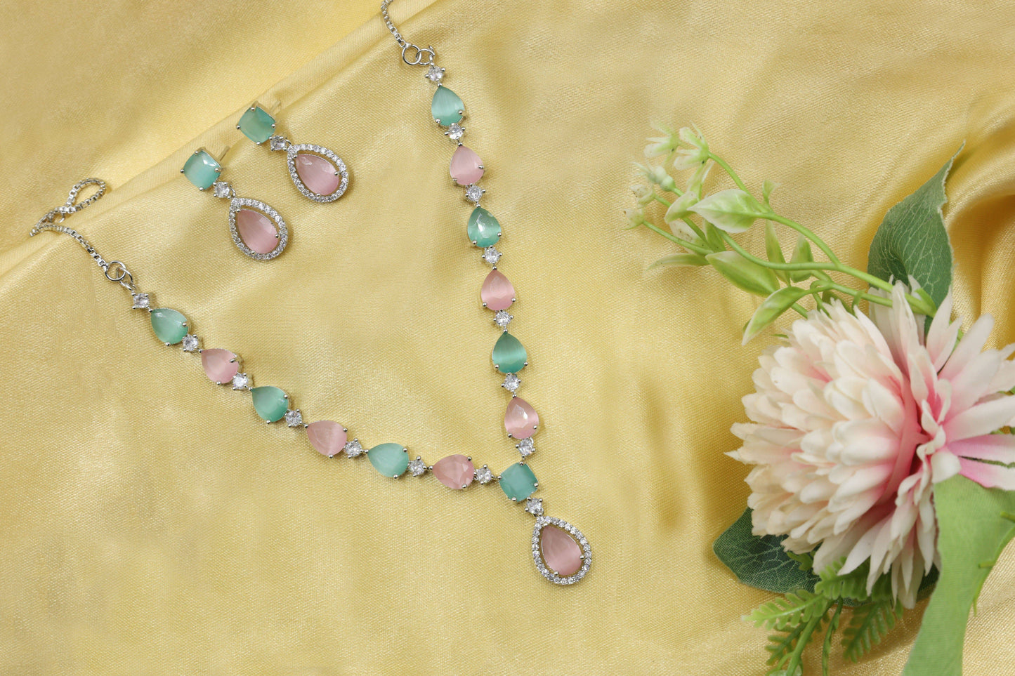 MywishTree Ruby Radiance American Diamond Necklace Set - Mywishtree