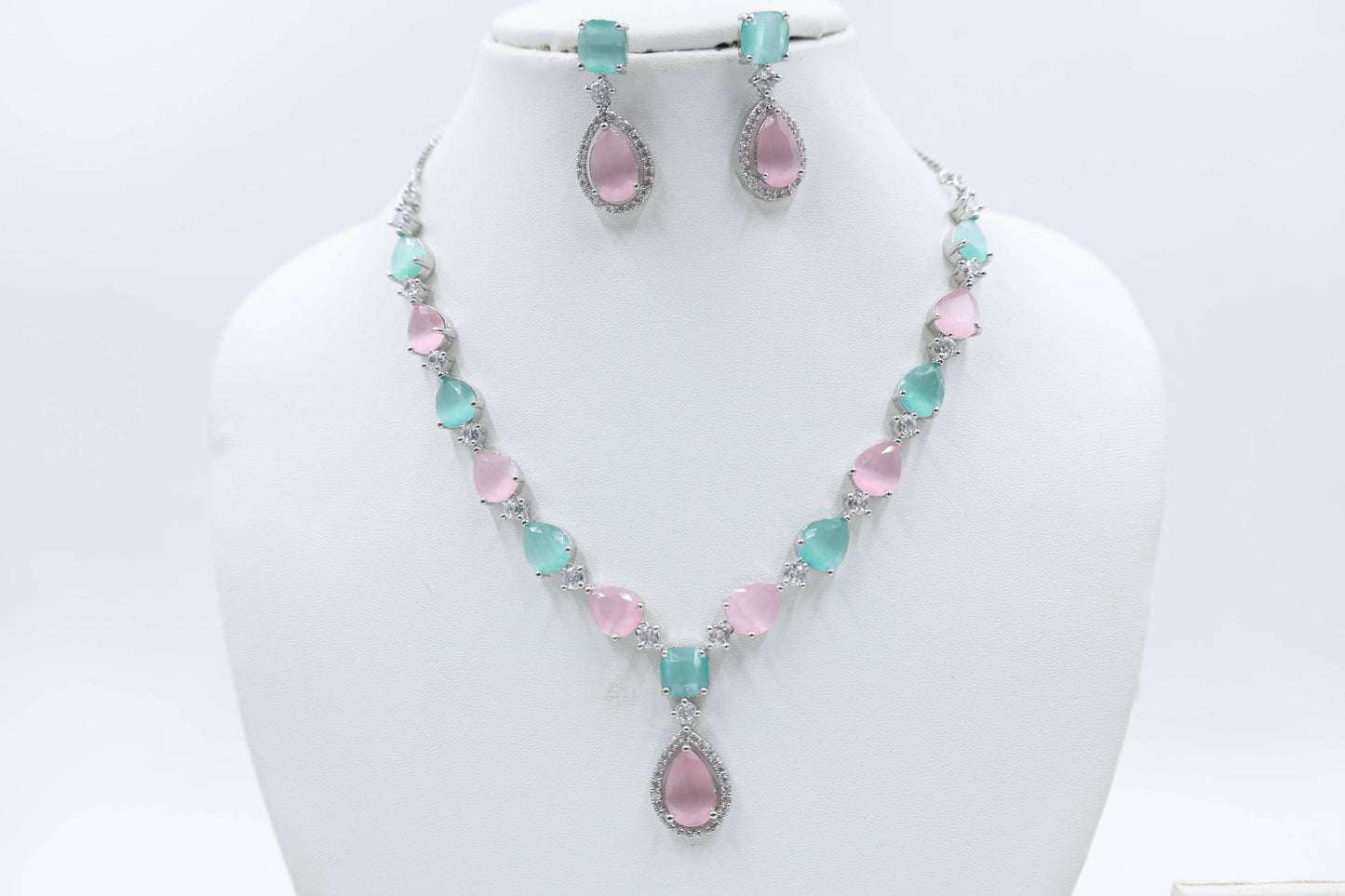 MywishTree Ruby Radiance American Diamond Necklace Set - Mywishtree