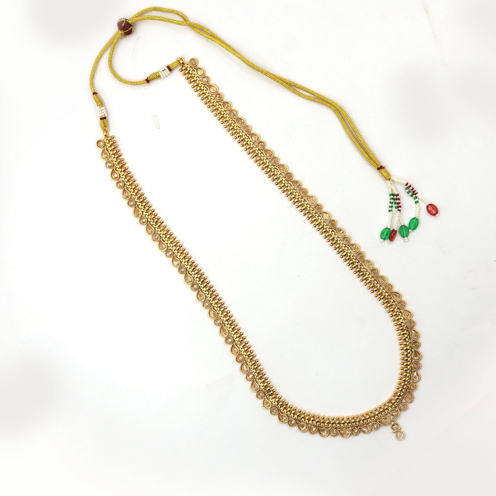 Antique Gold Plated Haram Set – Long Necklace with Kundan Stones and Matching Earrings | Traditional Jewelry