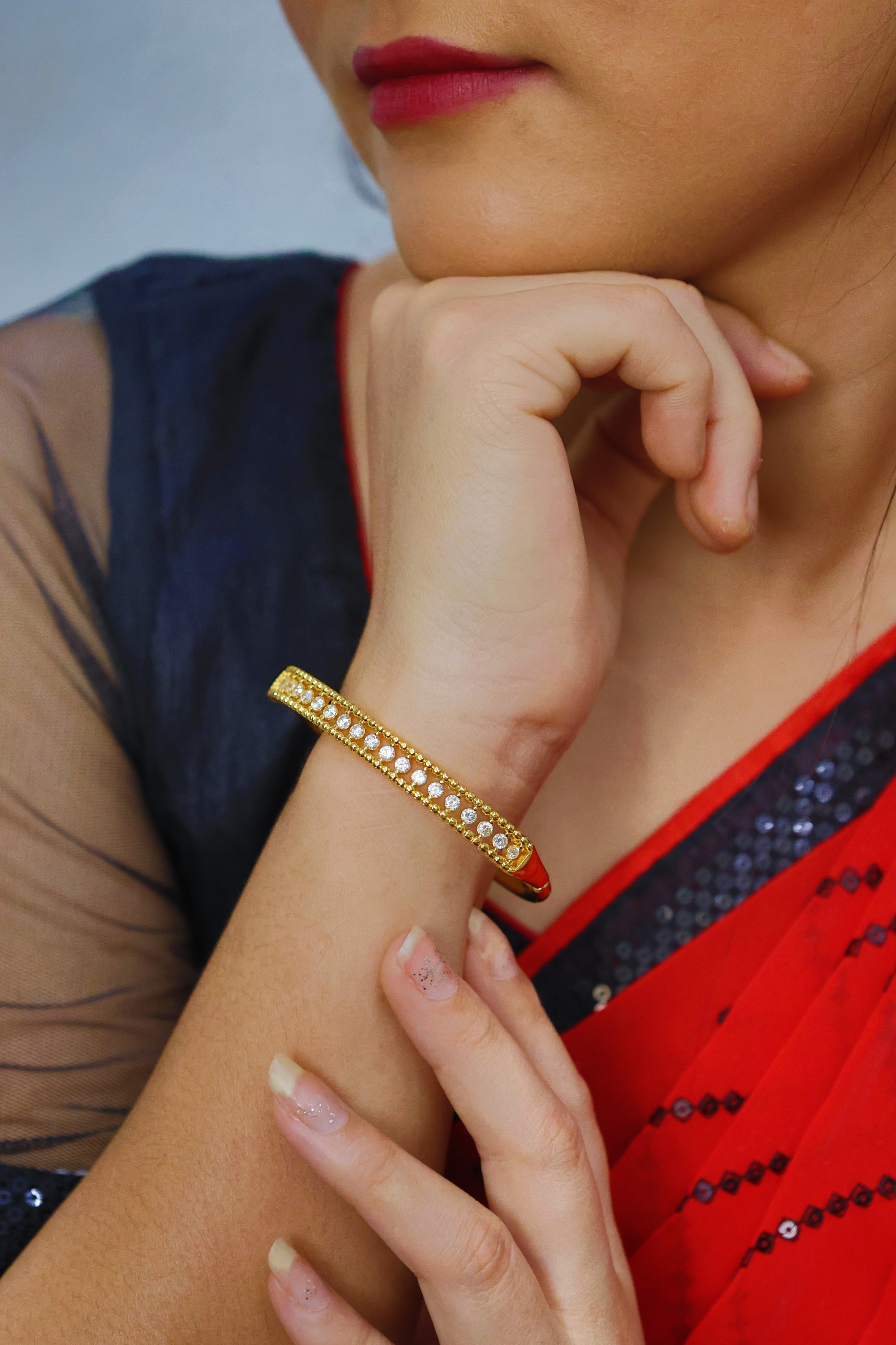 Royal Radiance Gold-Plated CZ Line Bangle