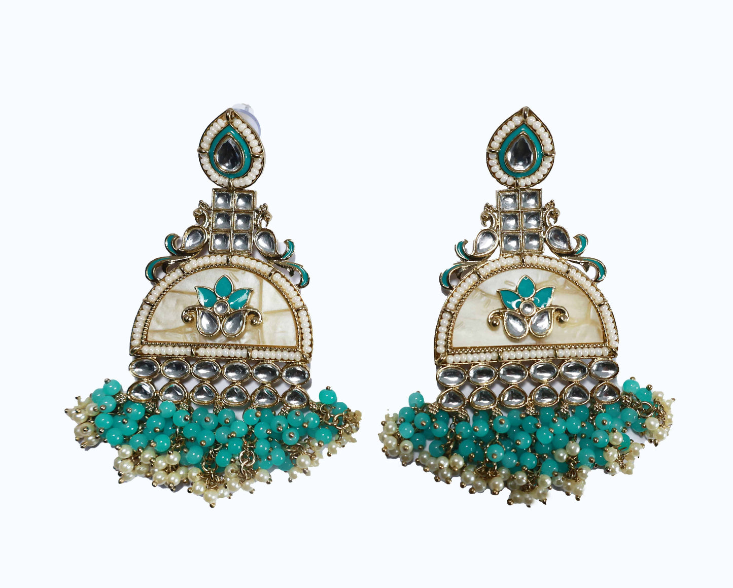 Kundan beaded Chandbali earring with pearl droplets - Mywishtree