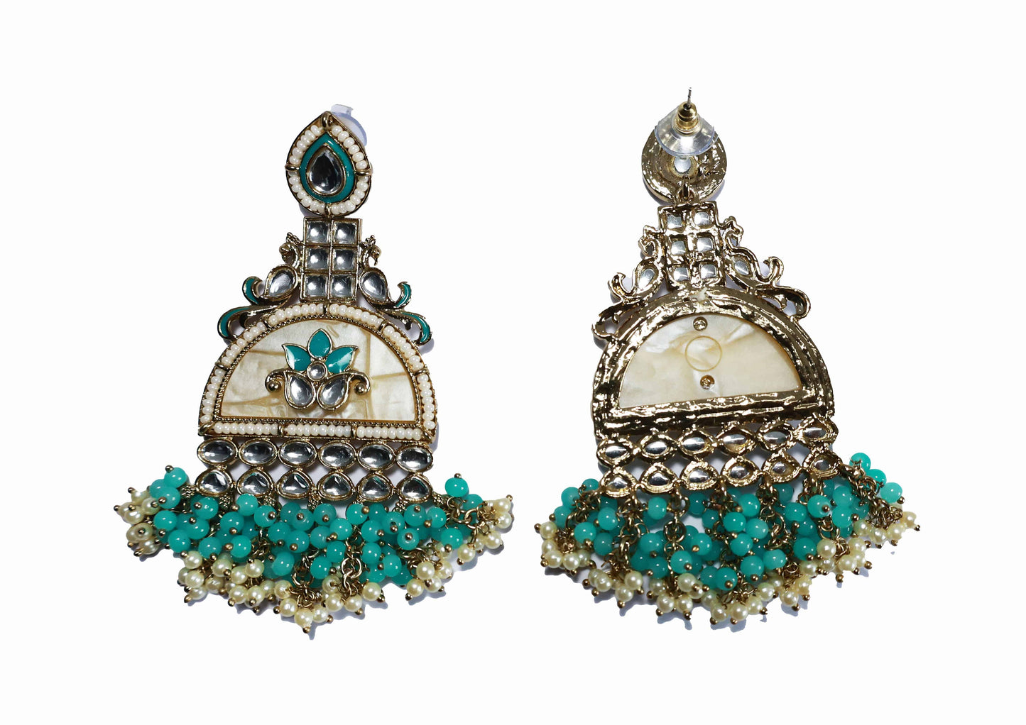 Kundan beaded Chandbali earring with pearl droplets - Mywishtree