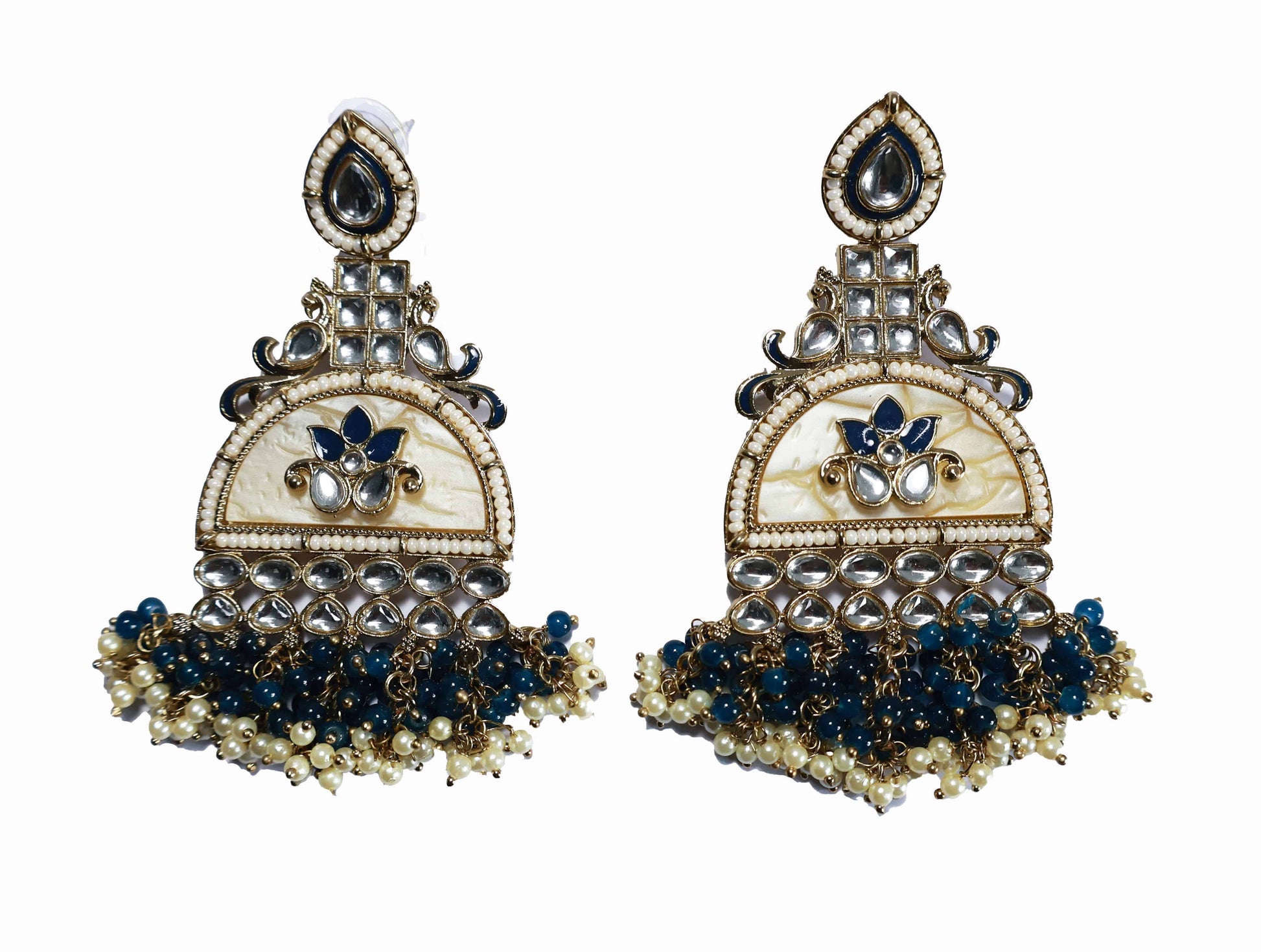 Kundan beaded Chandbali earring with pearl droplets - Mywishtree