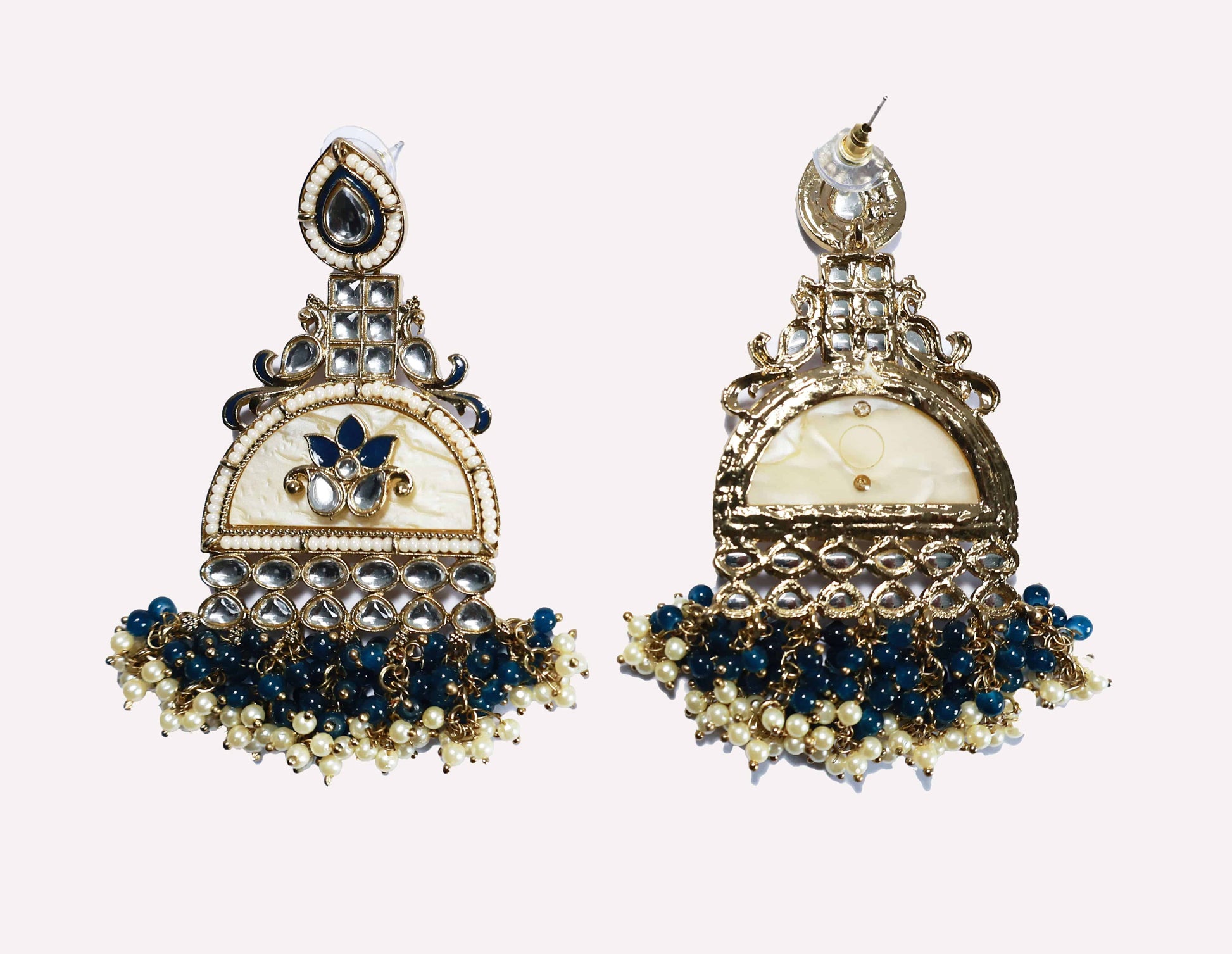 Kundan beaded Chandbali earring with pearl droplets - Mywishtree