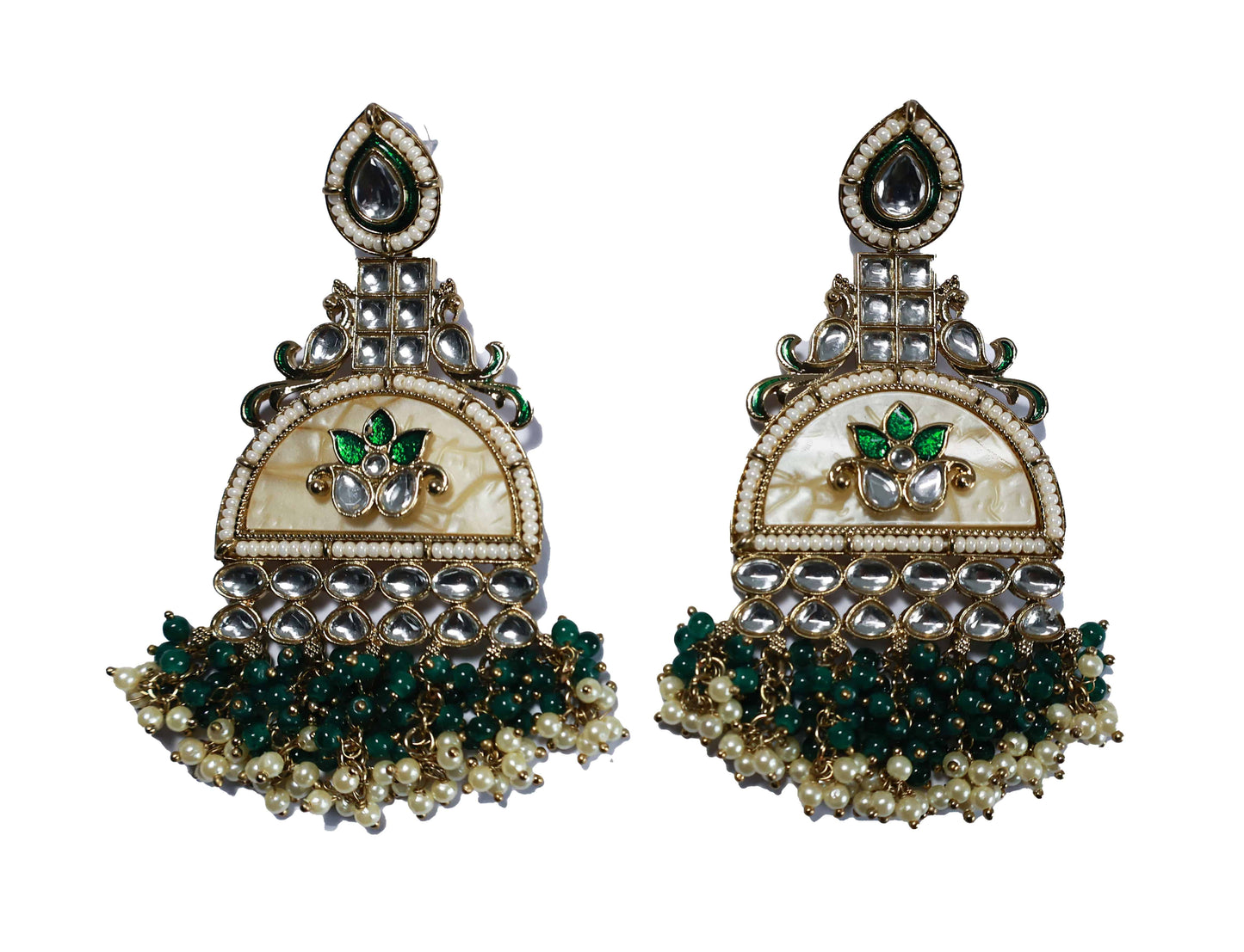 Kundan beaded Chandbali earring with pearl droplets - Mywishtree