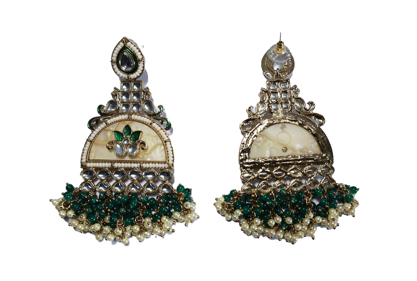 Kundan beaded Chandbali earring with pearl droplets - Mywishtree