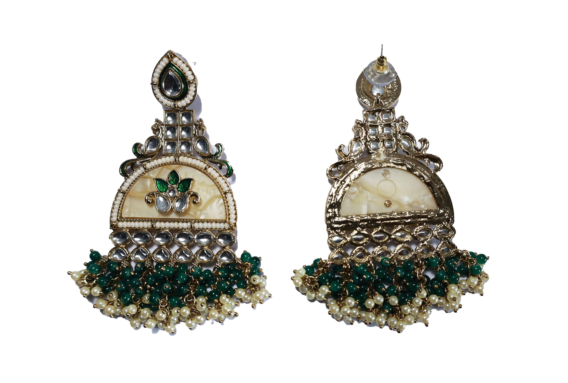 Kundan beaded Chandbali earring with pearl droplets - Mywishtree