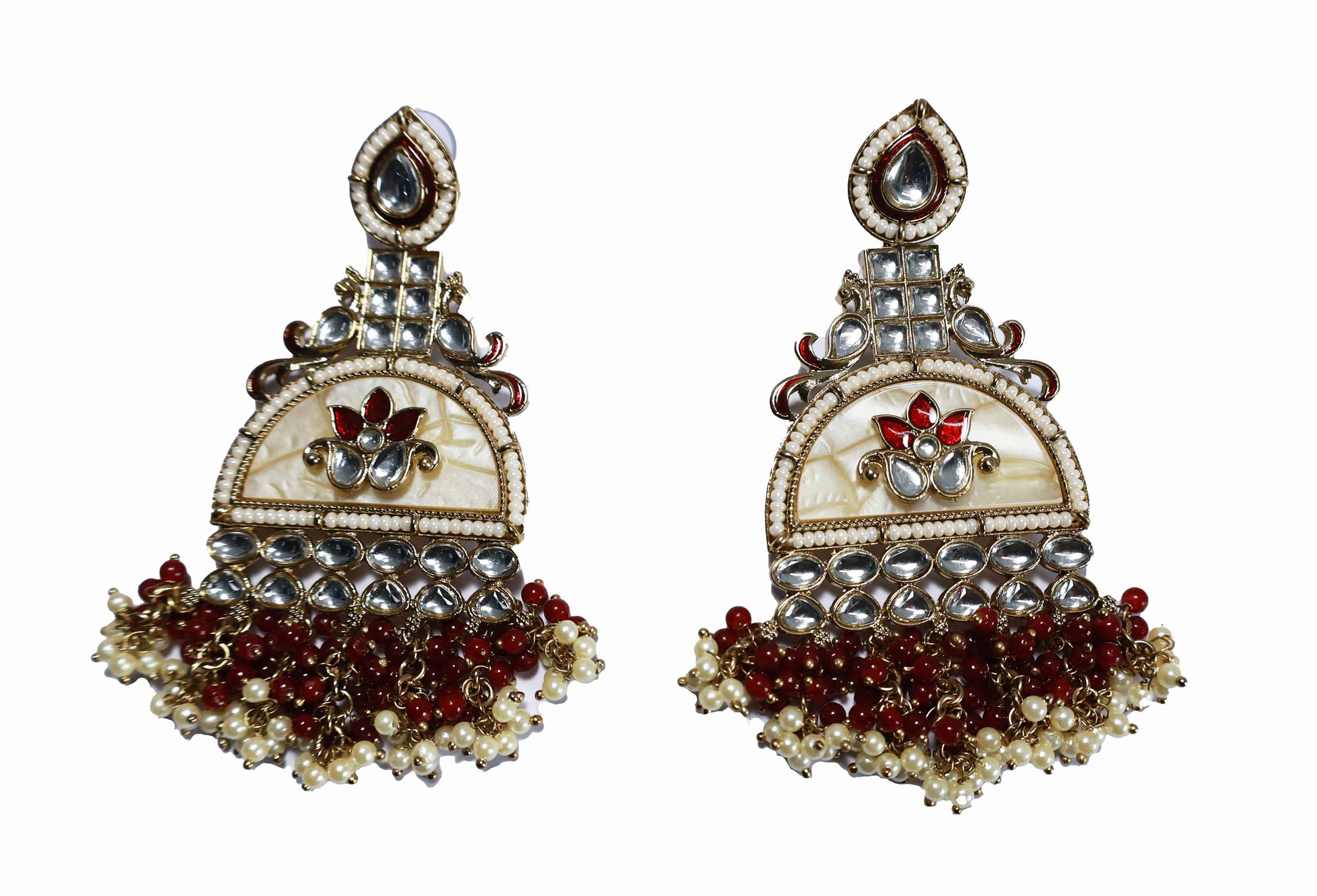 Kundan beaded Chandbali earring with pearl droplets - Mywishtree