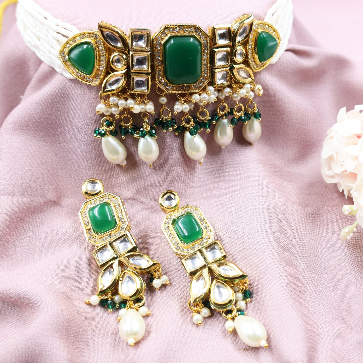 Gold-Plated Kundan Studded Jewellery Set - Mywishtree