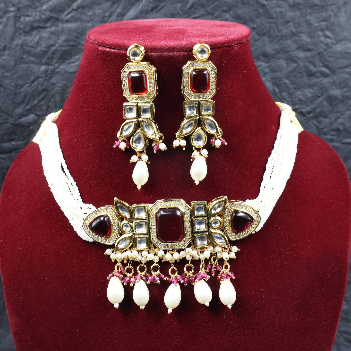 Gold-Plated Kundan Studded Jewellery Set - Mywishtree