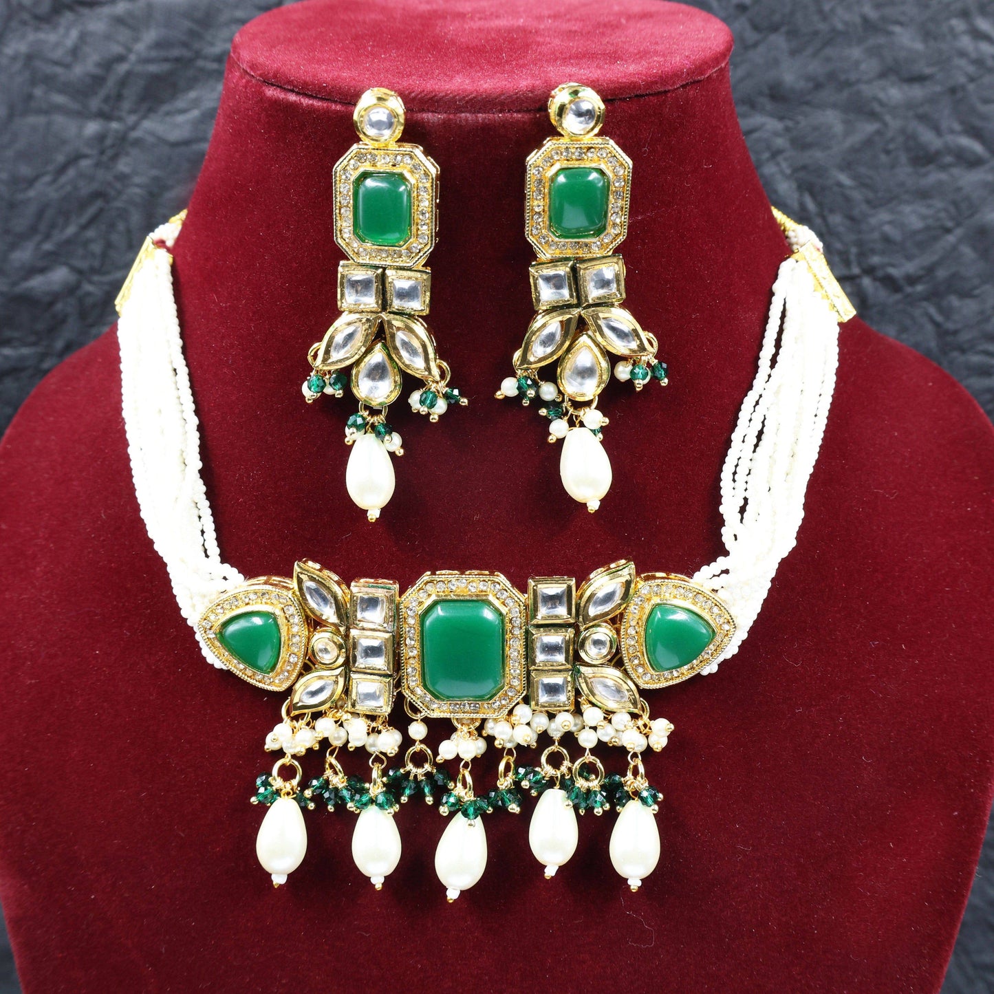 Gold-Plated Kundan Studded Jewellery Set - Mywishtree