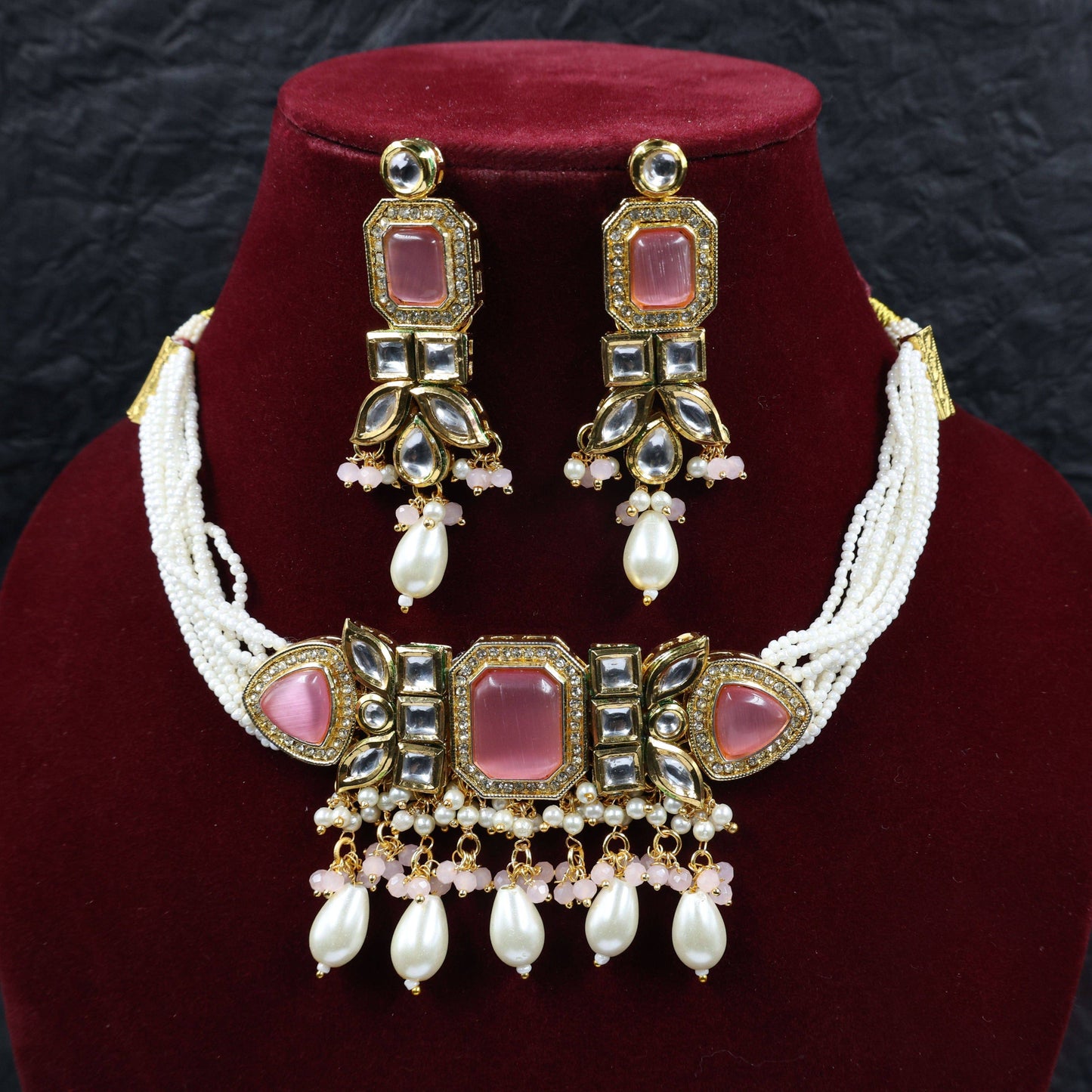 Gold-Plated Kundan Studded Jewellery Set - Mywishtree