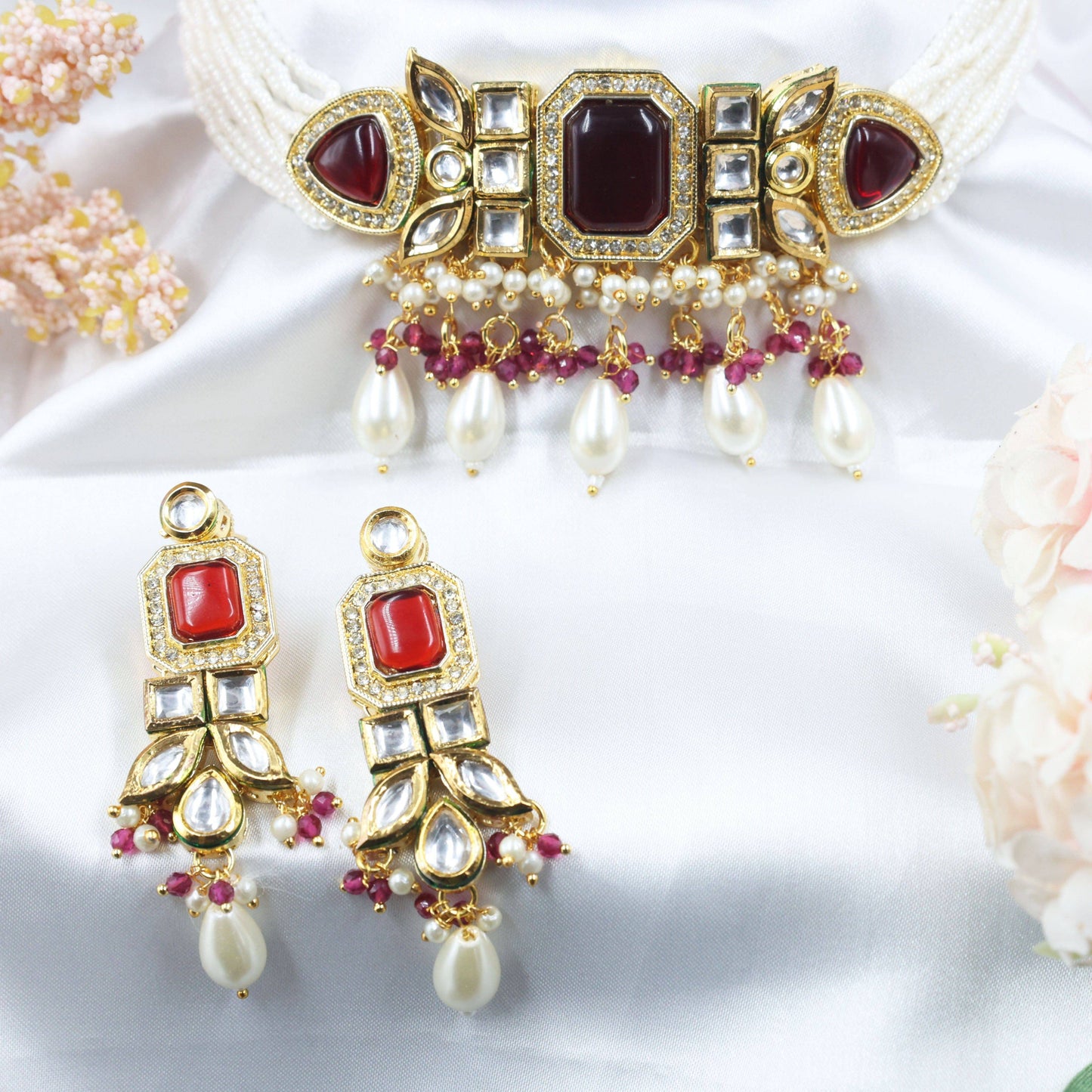 Gold-Plated Kundan Studded Jewellery Set - Mywishtree