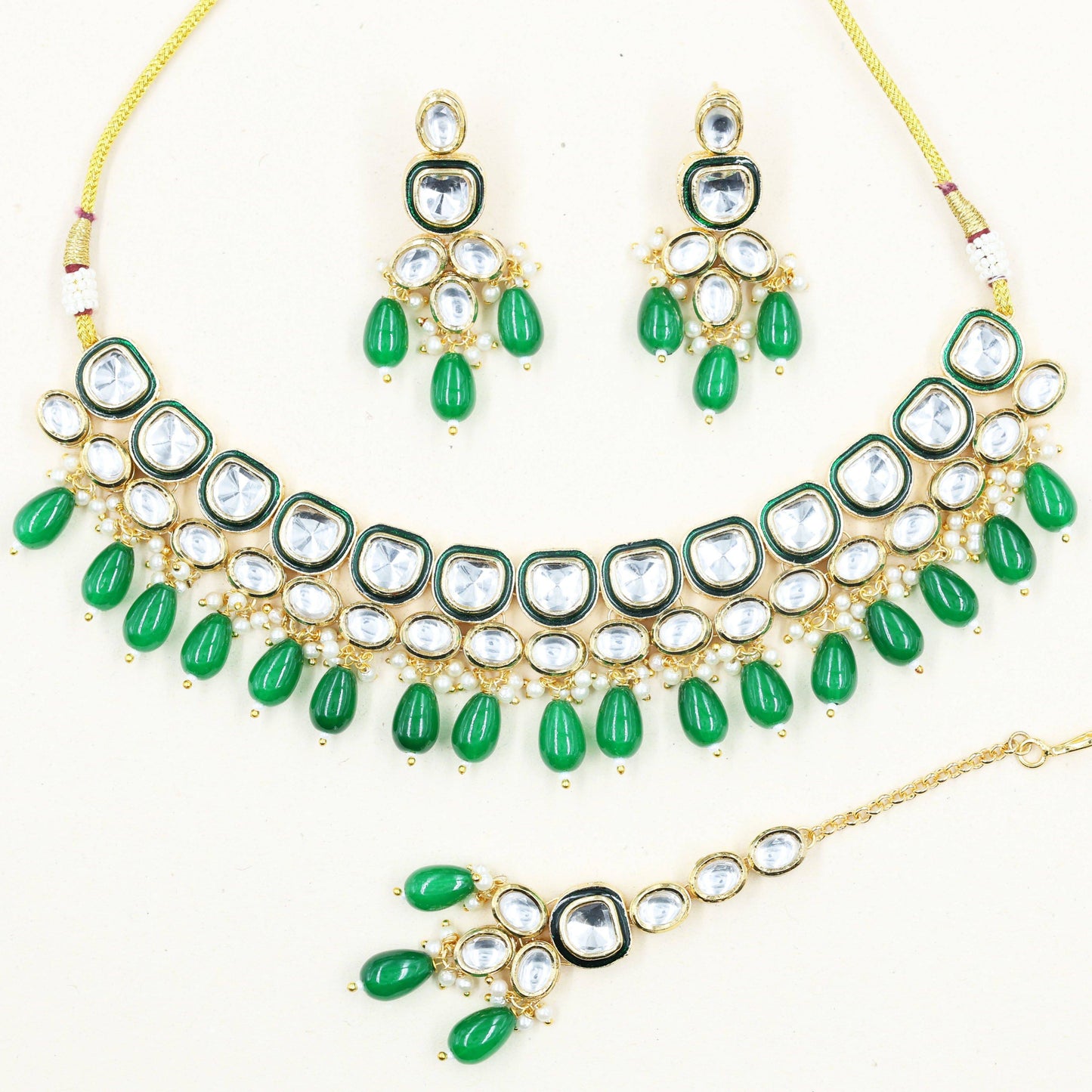 Emerald Elegance Kundan Set - Mywishtree