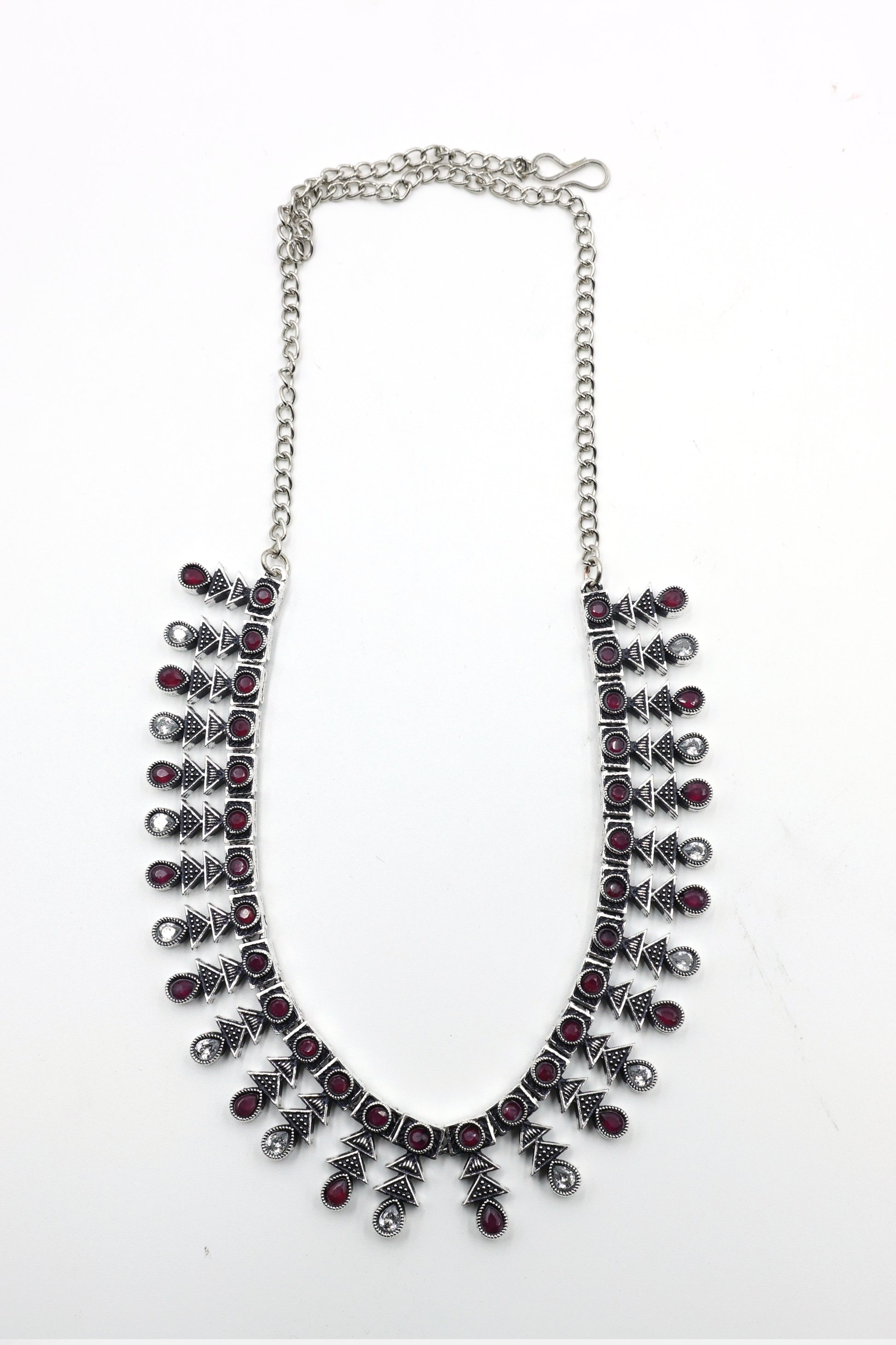 Antique Stone Choker Necklace Set with Oxidised Plating - Mywishtree