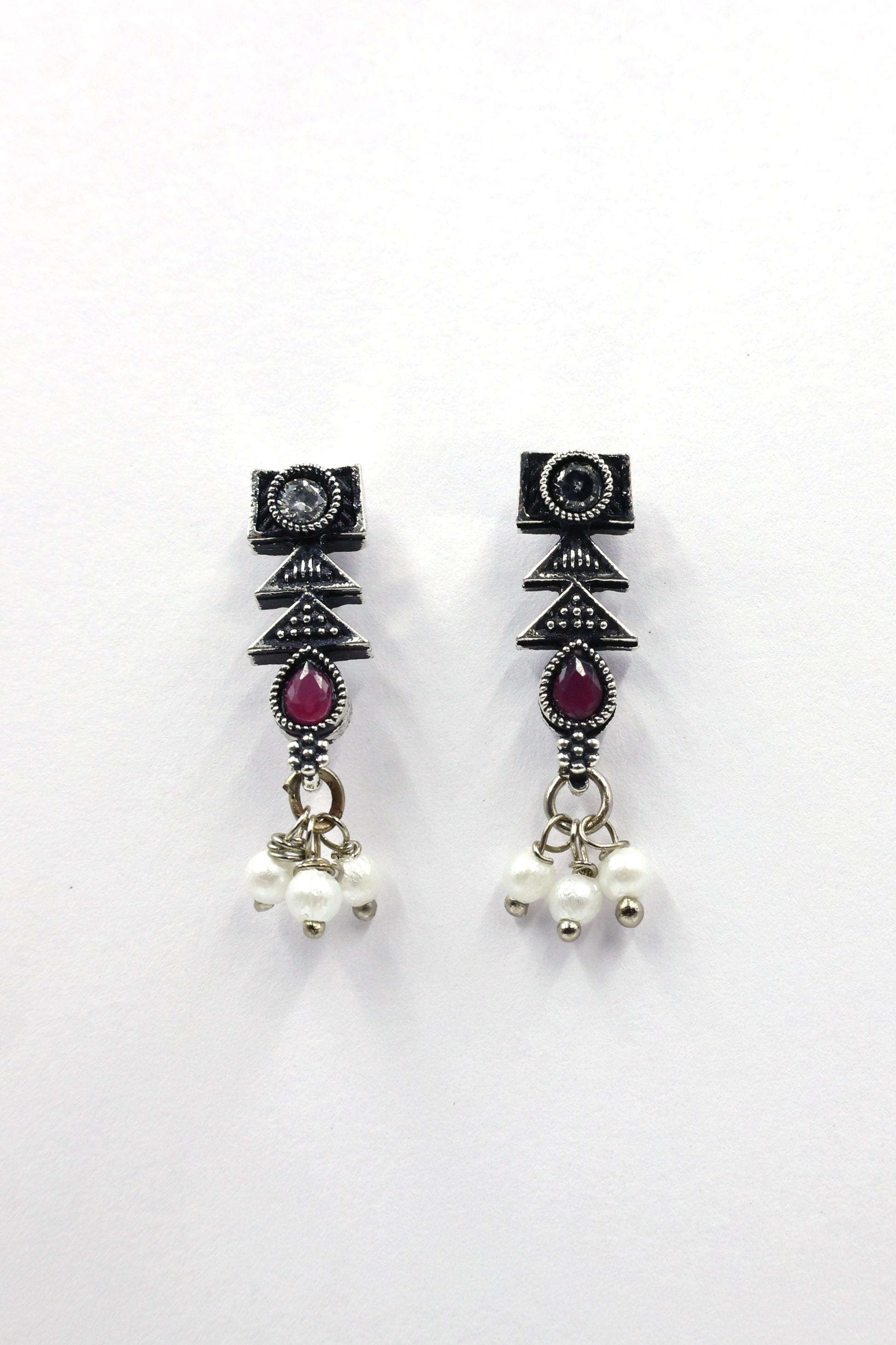 Antique Stone Choker Necklace Set with Oxidised Plating - Mywishtree