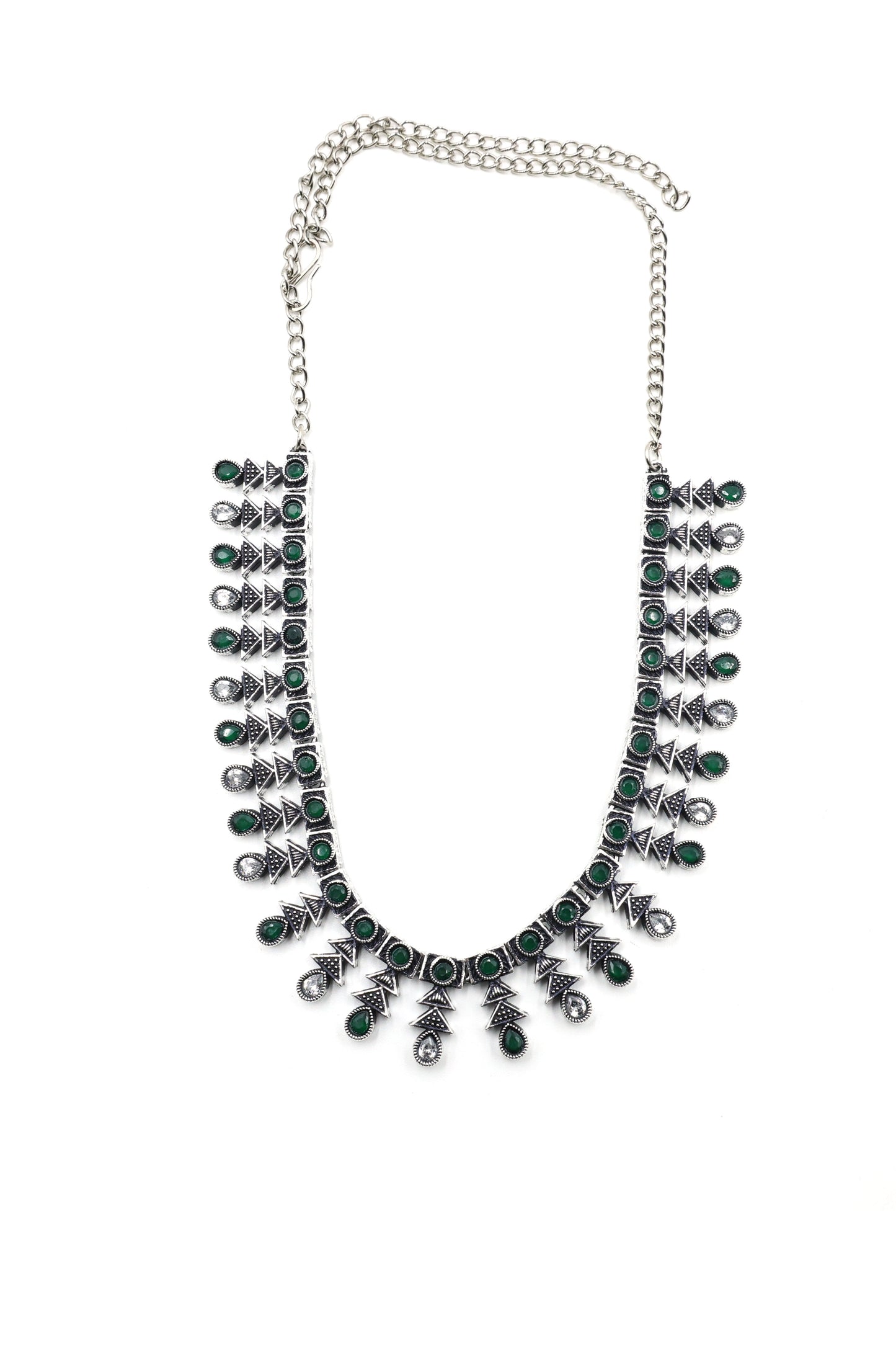 Antique Stone Choker Necklace Set with Oxidised Plating - Mywishtree