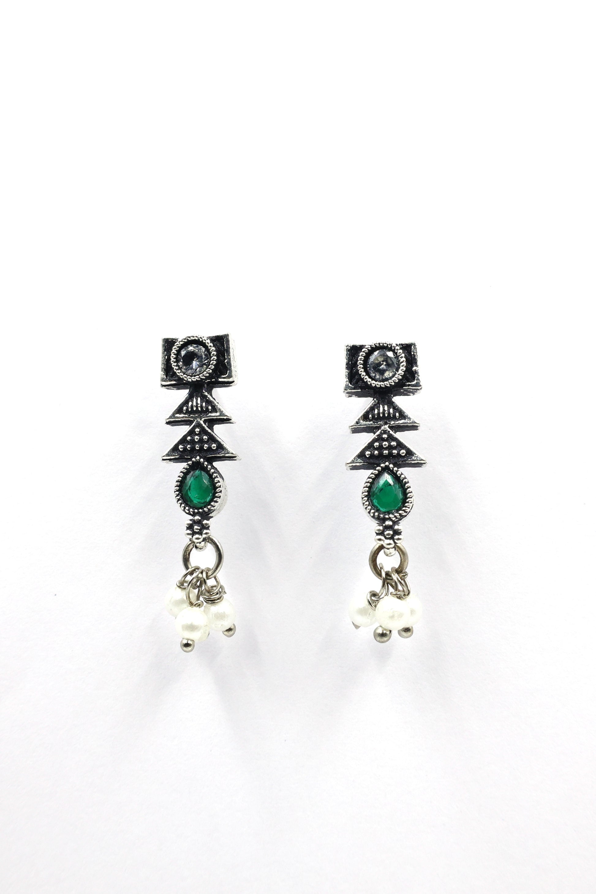 Antique Stone Choker Necklace Set with Oxidised Plating - Mywishtree