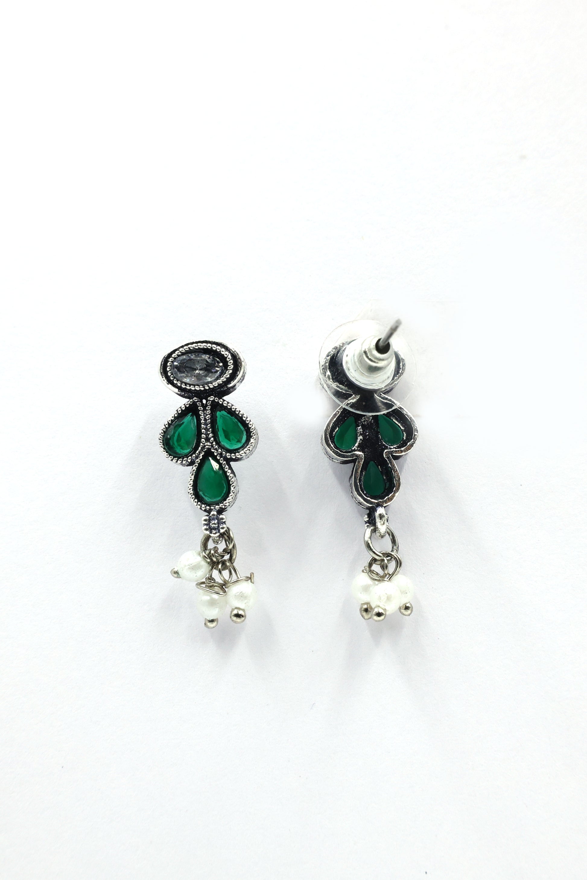 Teardrop Stone Necklace Set with Oxidised Plating - Mywishtree