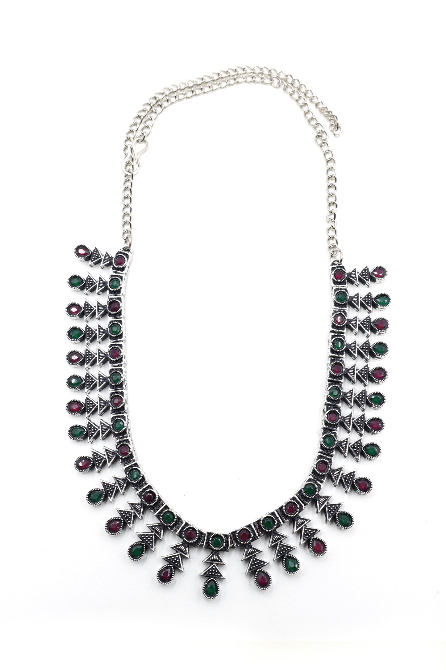 Antique Stone Choker Necklace Set with Oxidised Plating - Mywishtree