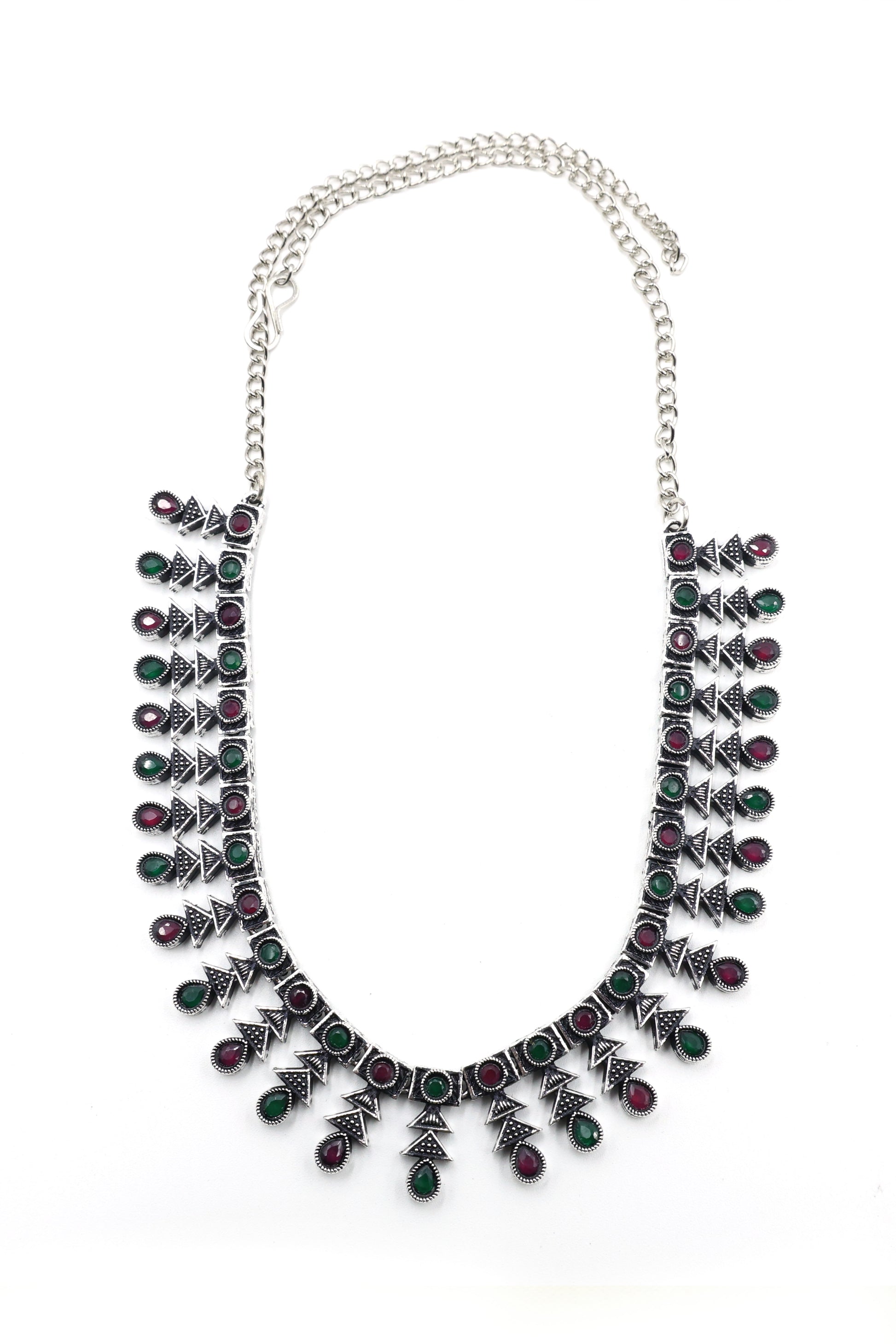 Antique Stone Choker Necklace Set with Oxidised Plating - Mywishtree