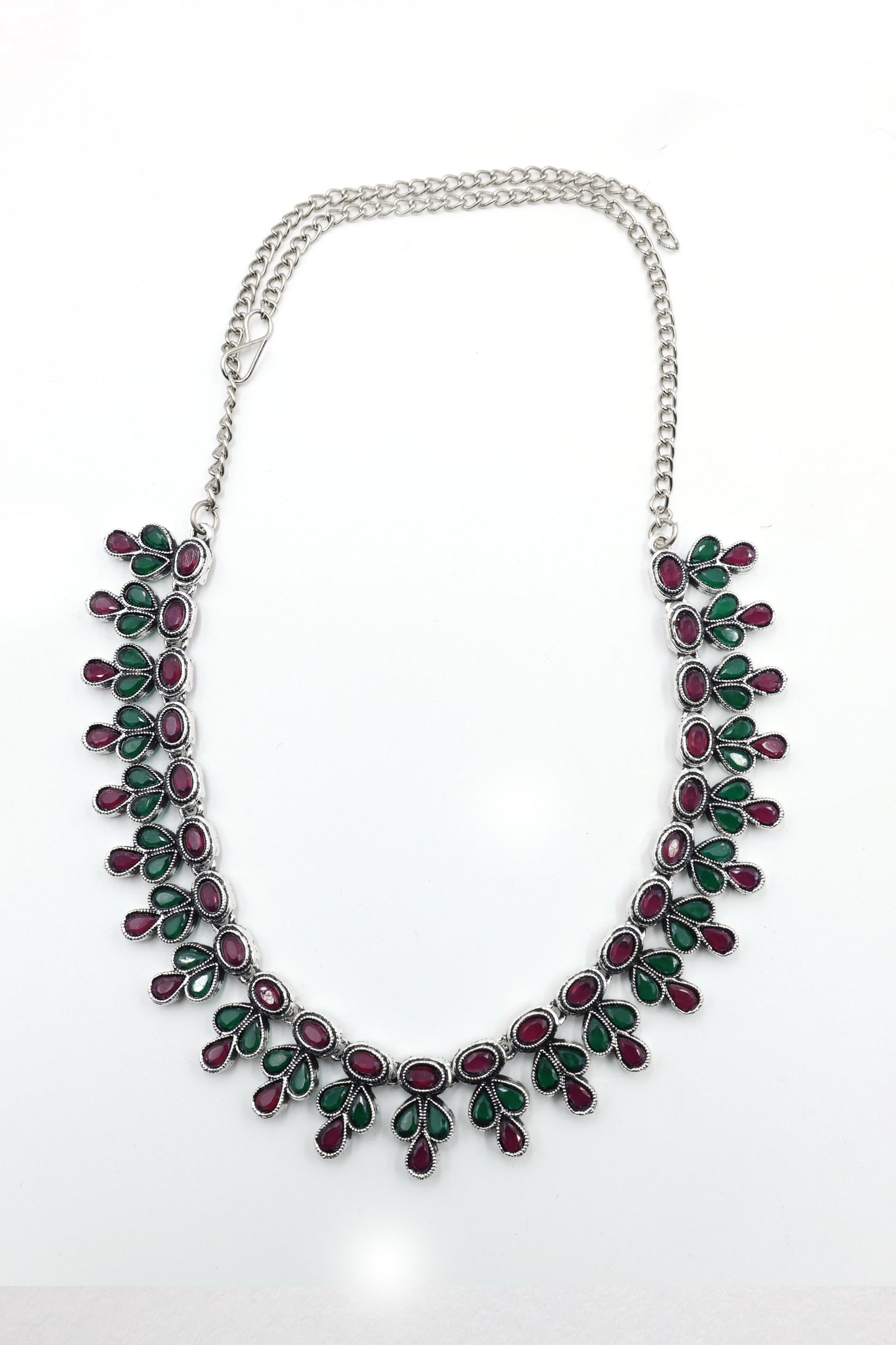 Teardrop Stone Necklace Set with Oxidised Plating - Mywishtree