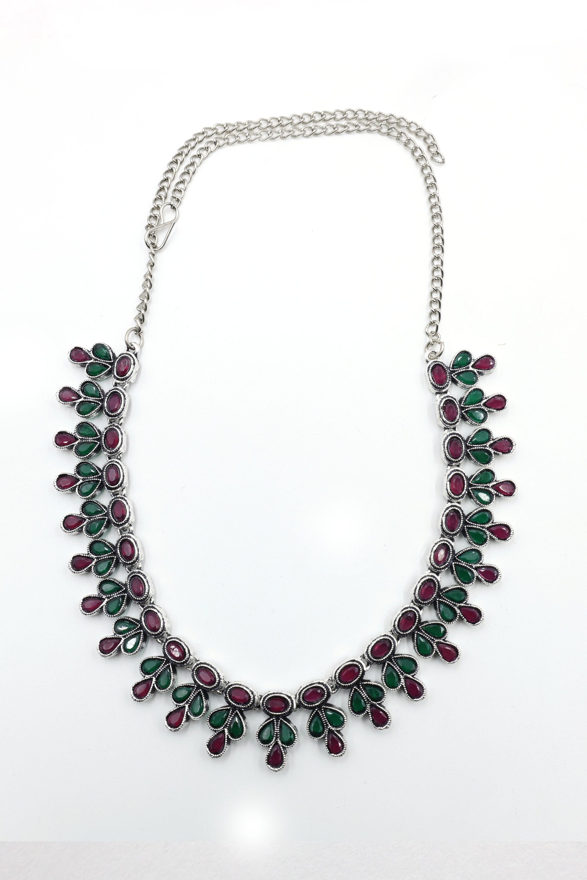 Teardrop Stone Necklace Set with Oxidised Plating - Mywishtree