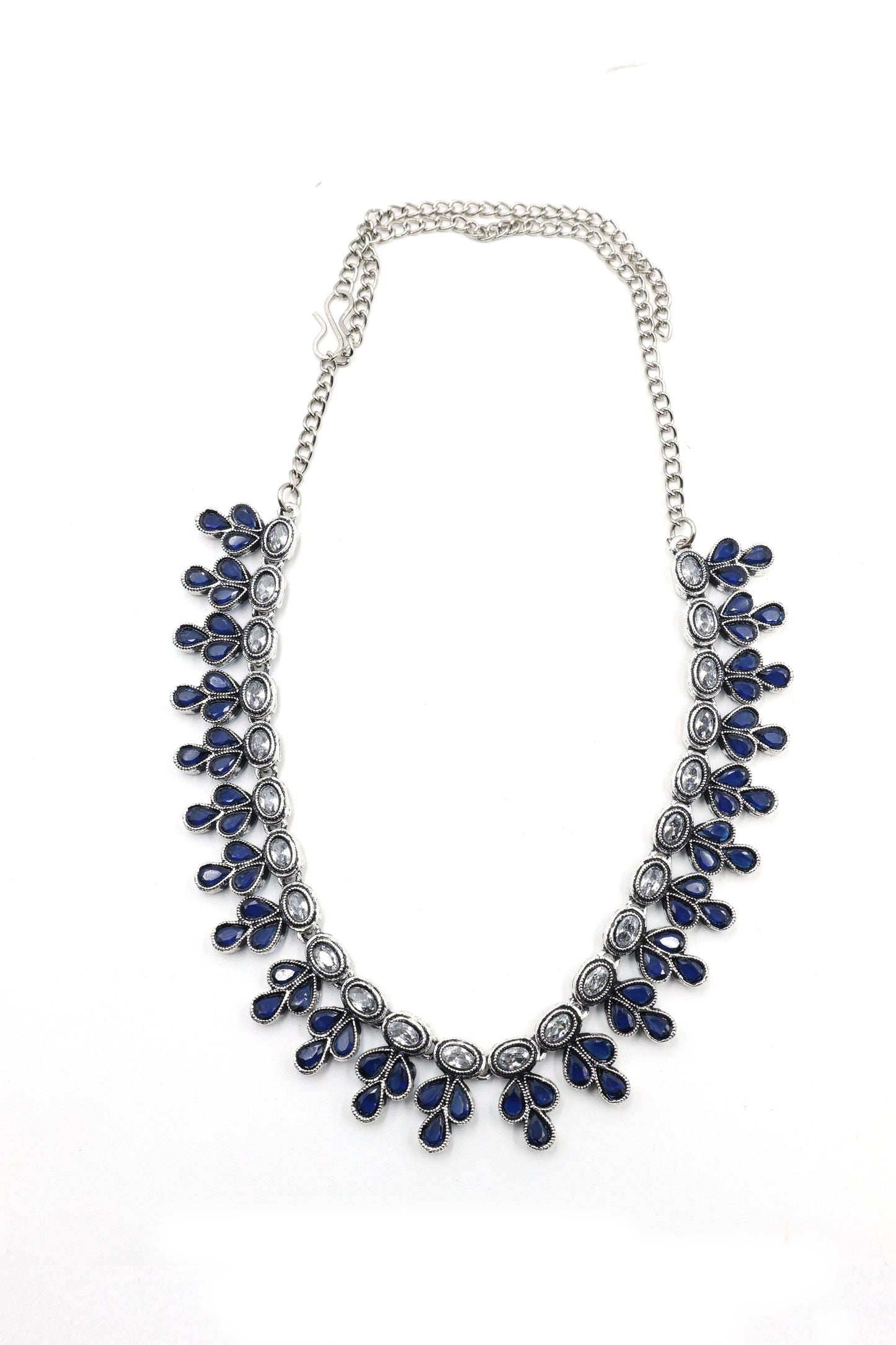 Teardrop Stone Necklace Set with Oxidised Plating - Mywishtree