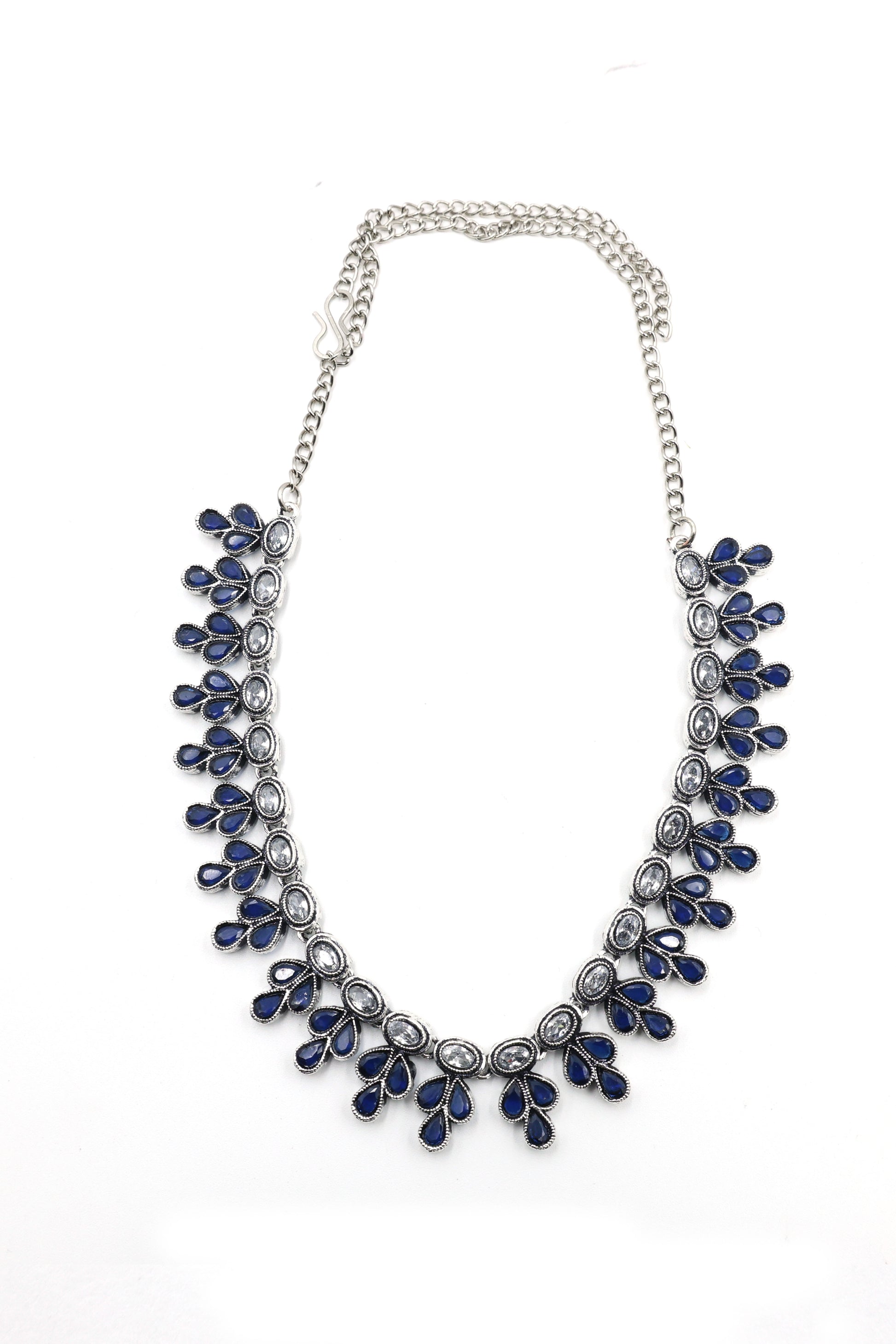 Teardrop Stone Necklace Set with Oxidised Plating - Mywishtree