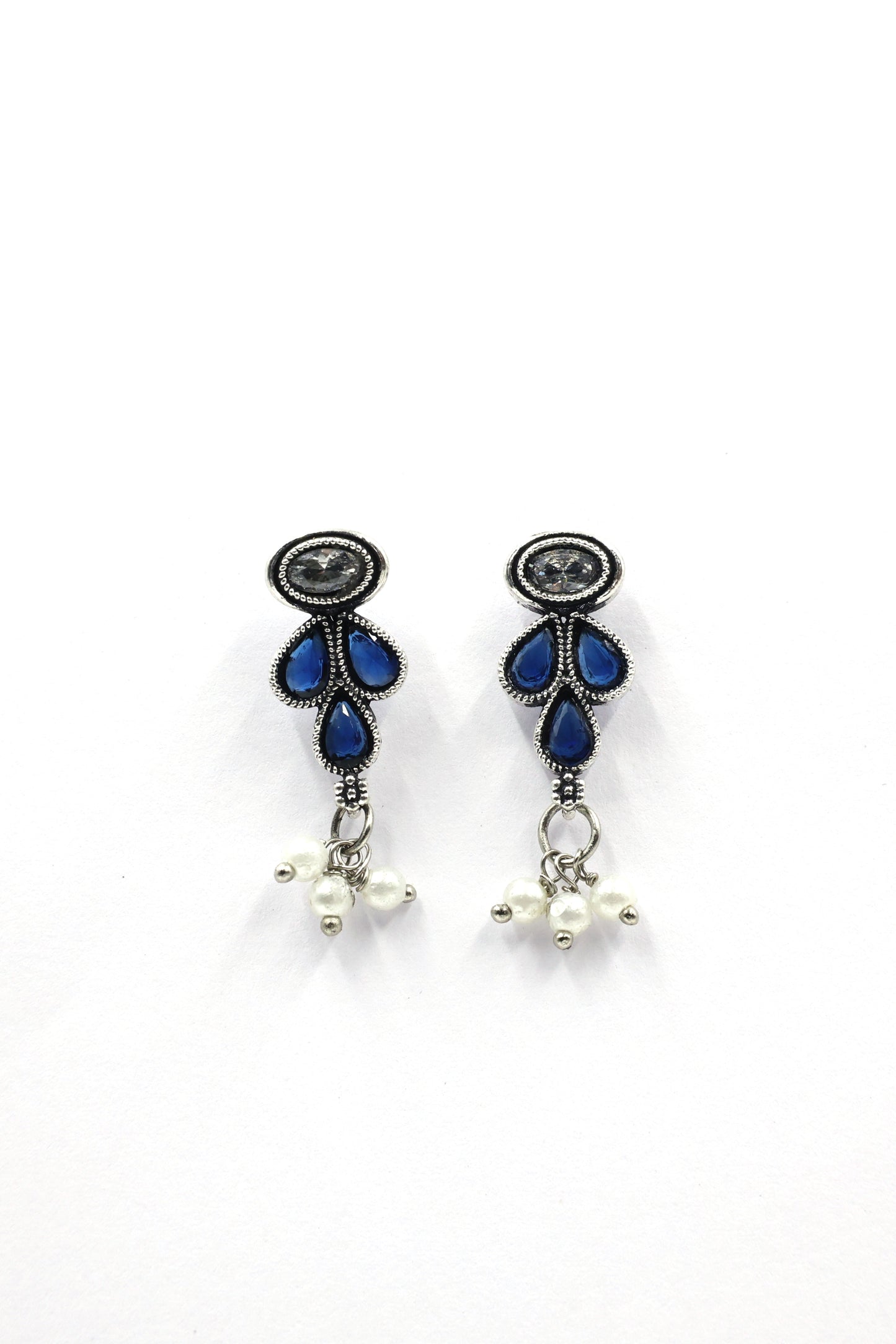 Teardrop Stone Necklace Set with Oxidised Plating - Mywishtree