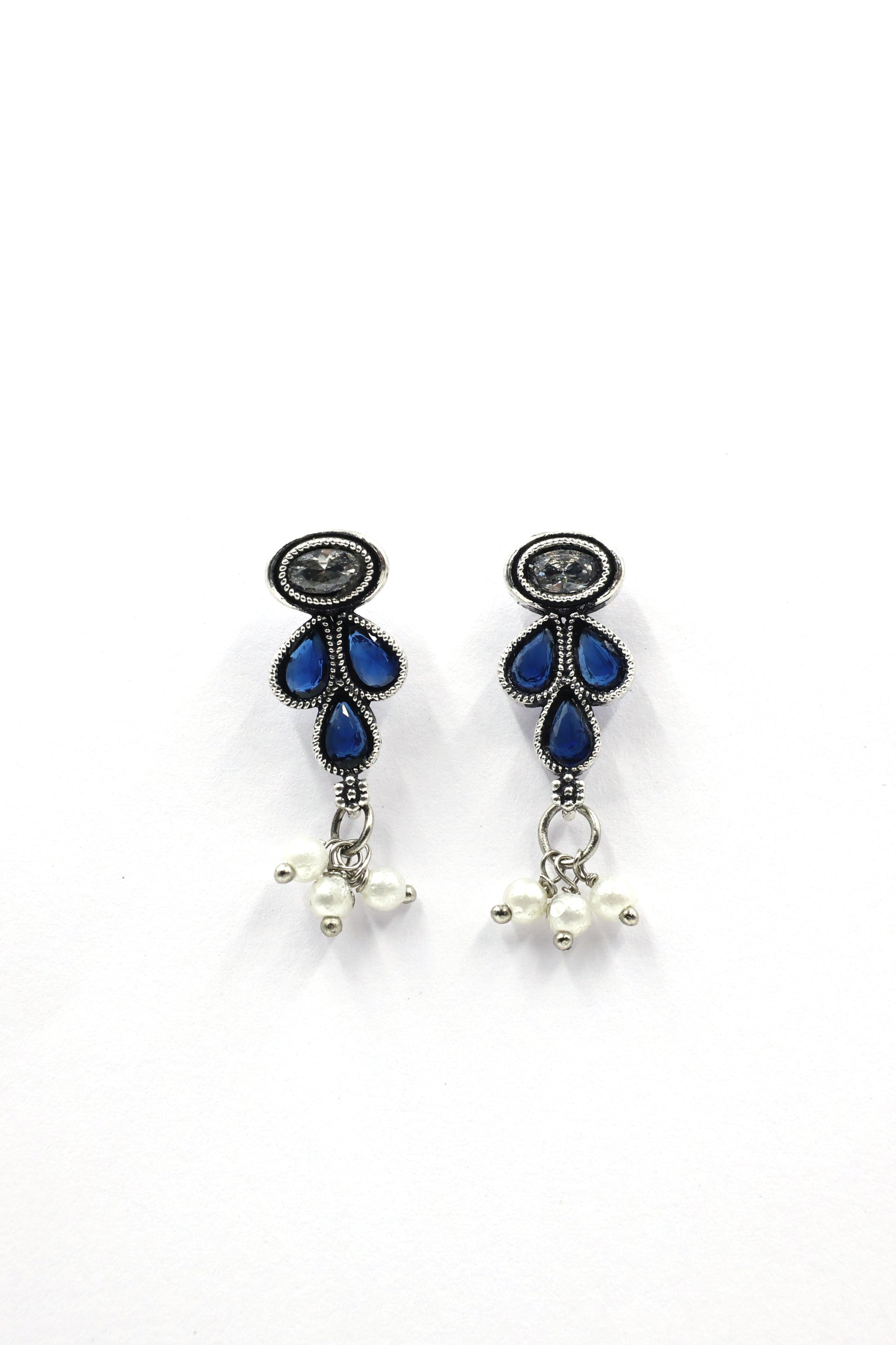 Teardrop Stone Necklace Set with Oxidised Plating - Mywishtree