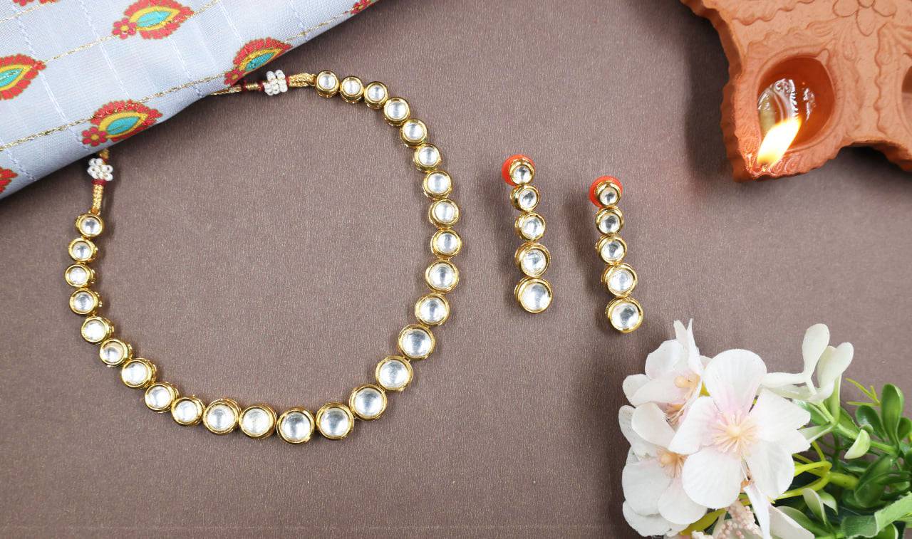 Golden Sphere shaped Kundan Set - Mywishtree