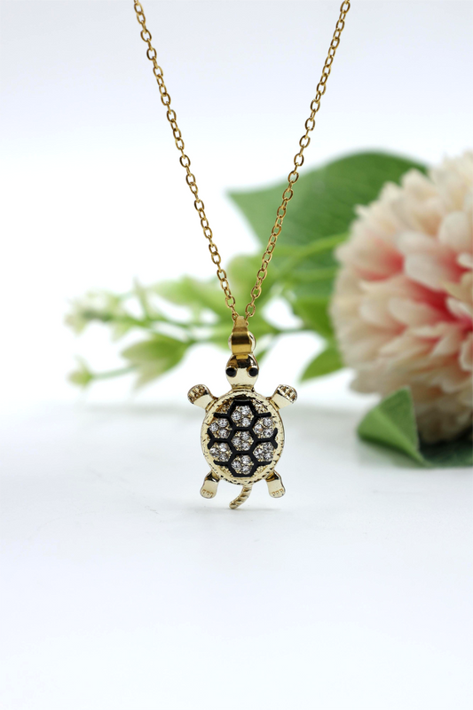 Crystal-Studded Turtle Pendant Necklace
