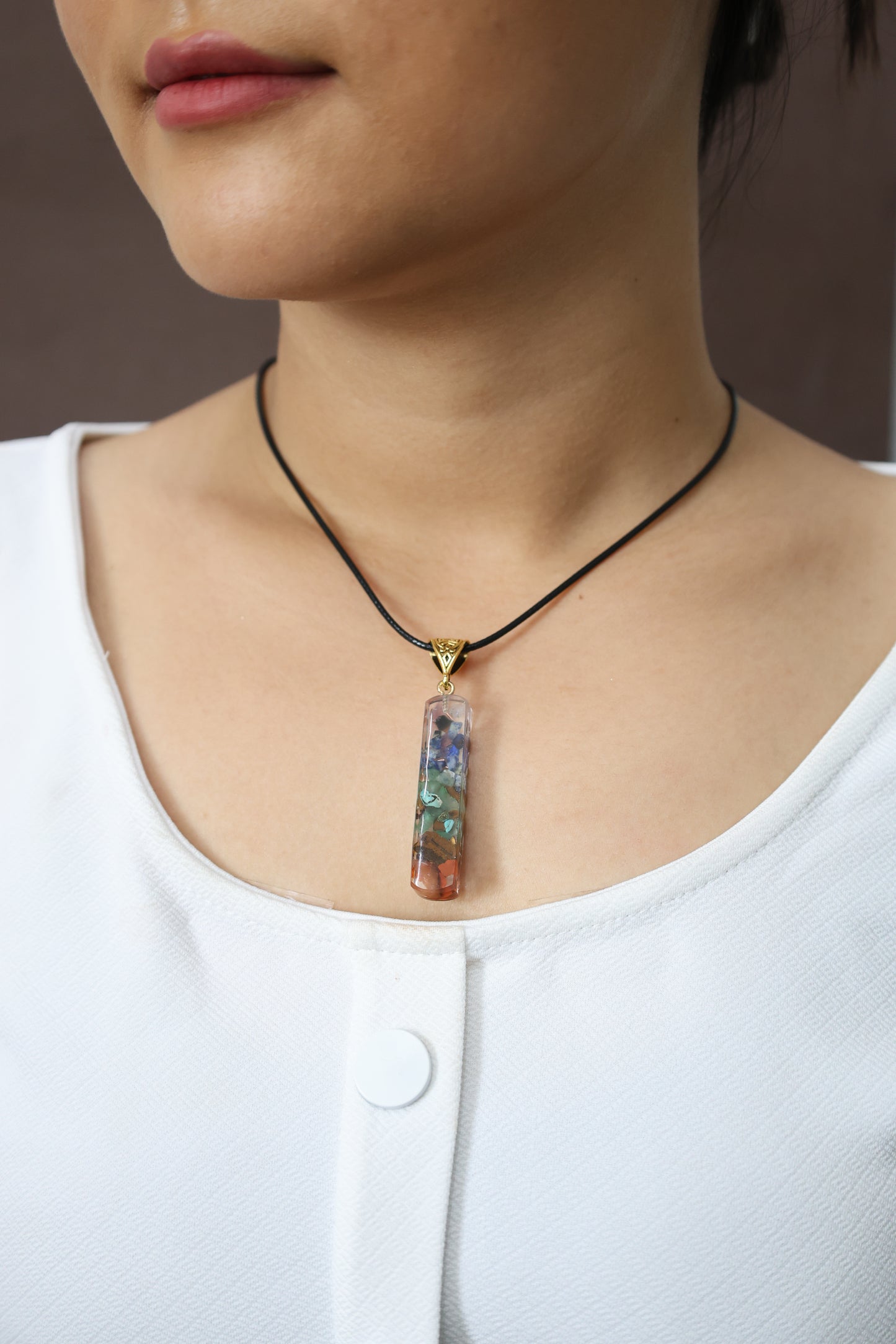 Handmade Crystal Chip Resin Pendant Necklace