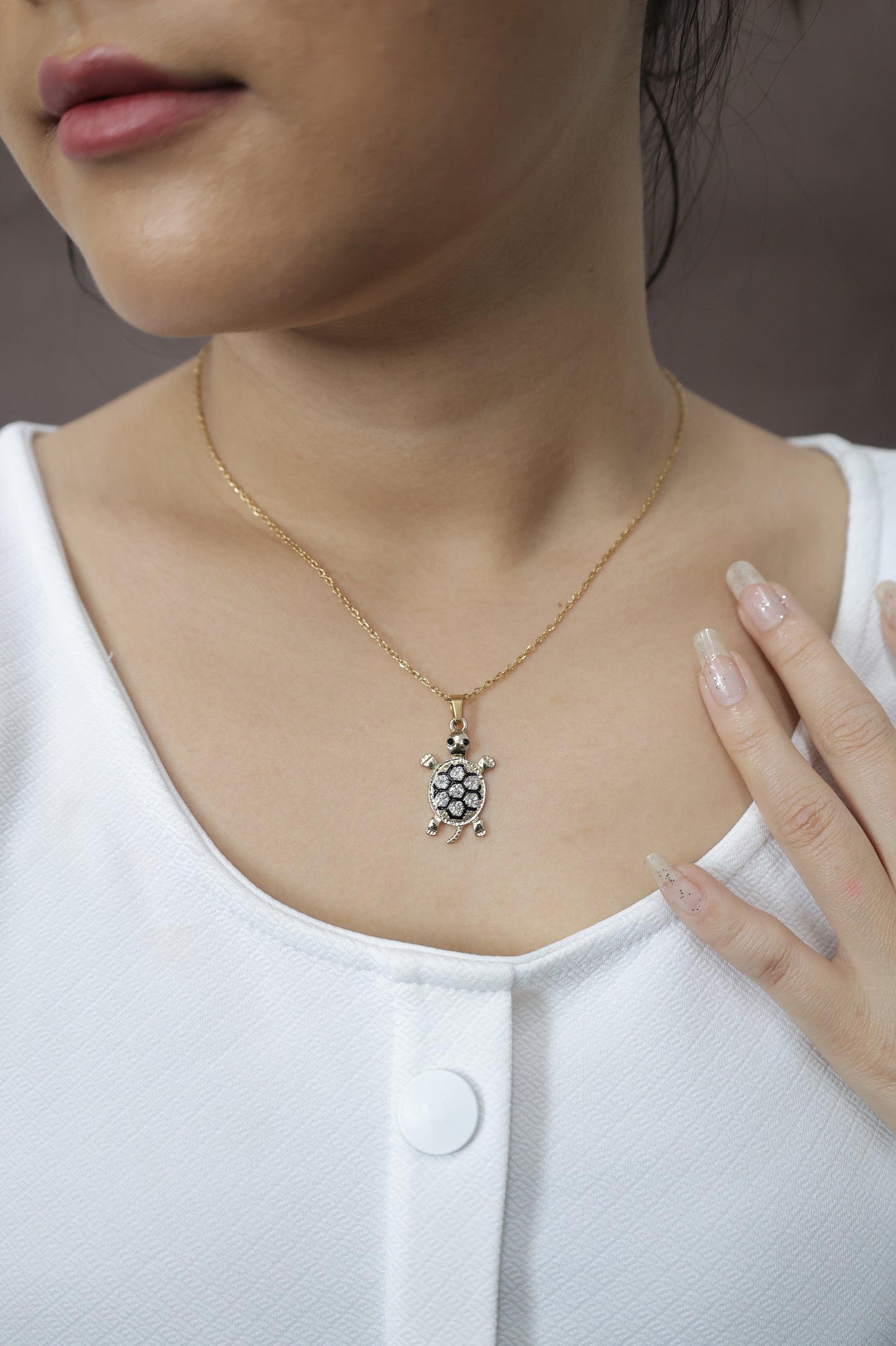 Crystal-Studded Turtle Pendant Necklace