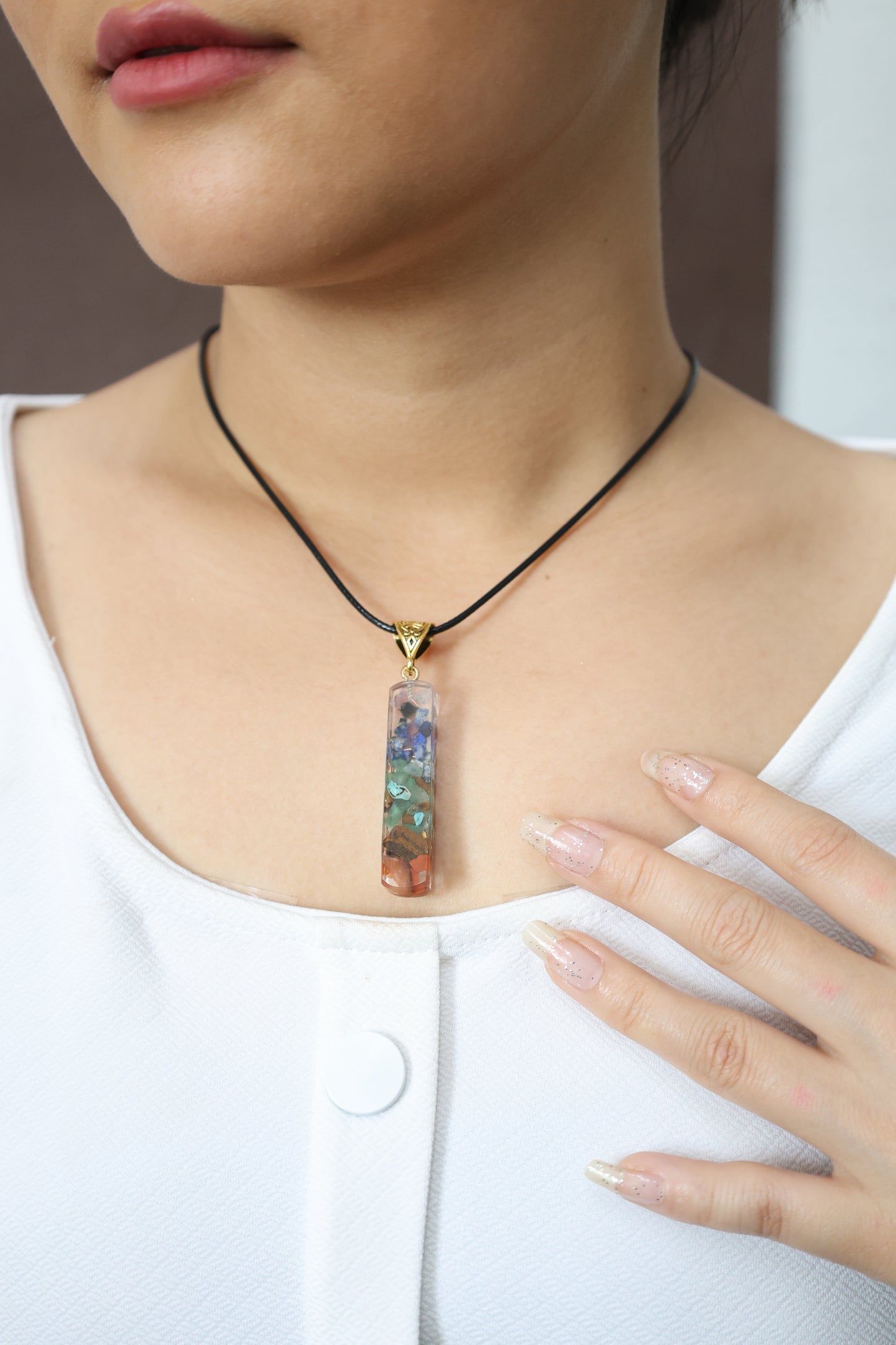 Handmade Crystal Chip Resin Pendant Necklace