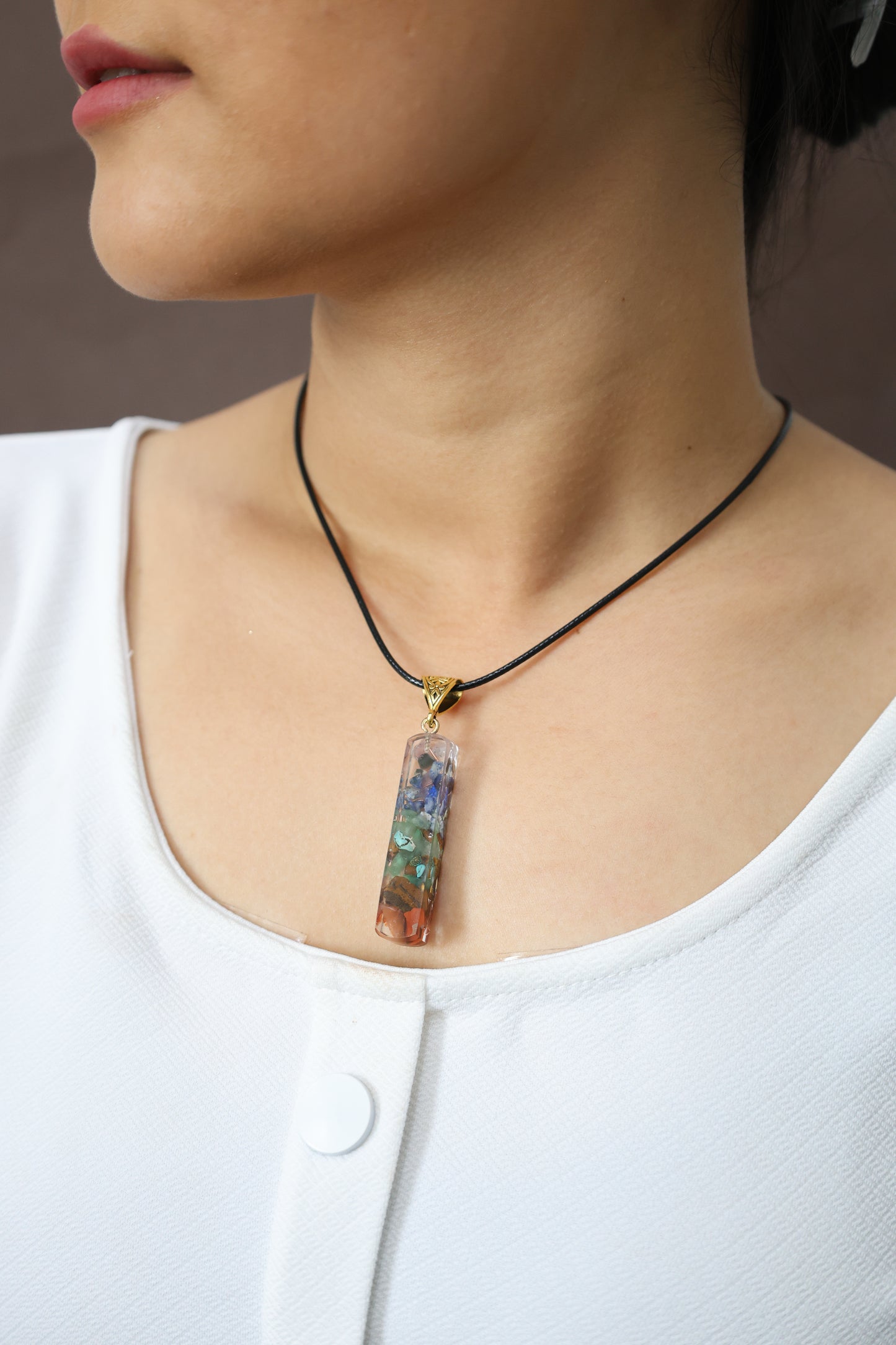 Handmade Crystal Chip Resin Pendant Necklace