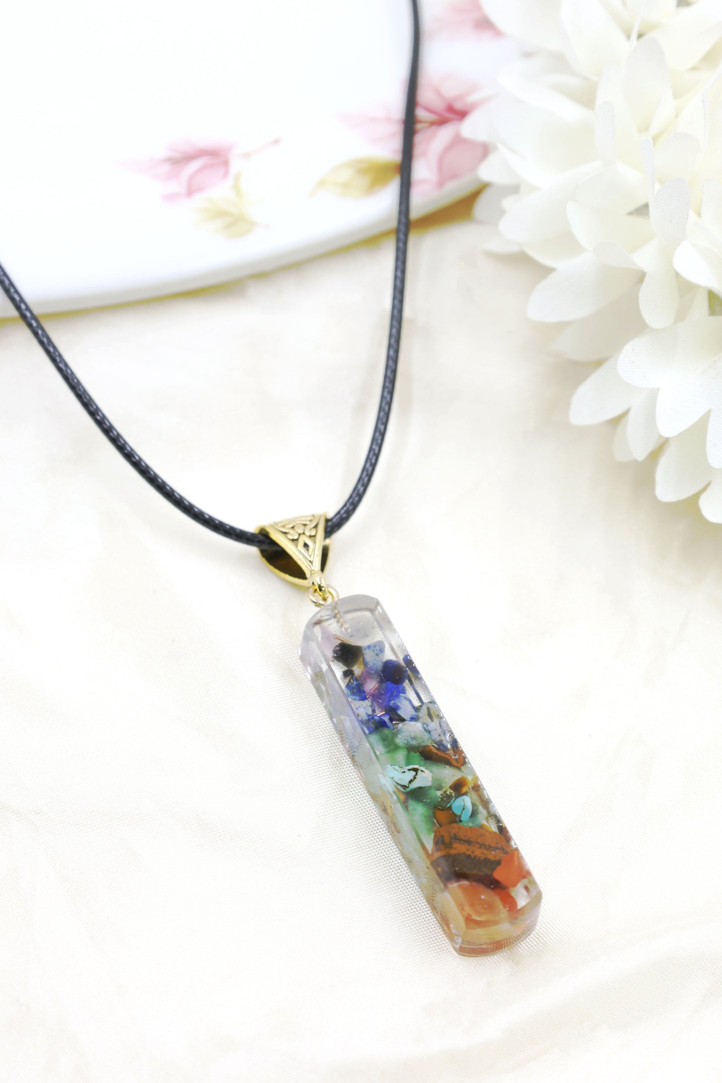Handmade Crystal Chip Resin Pendant Necklace