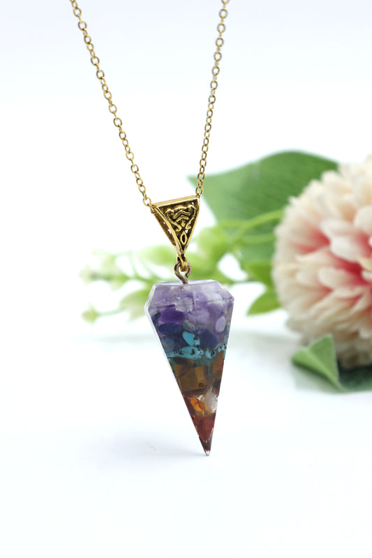 Layered Crystal Resin Pendant Necklace