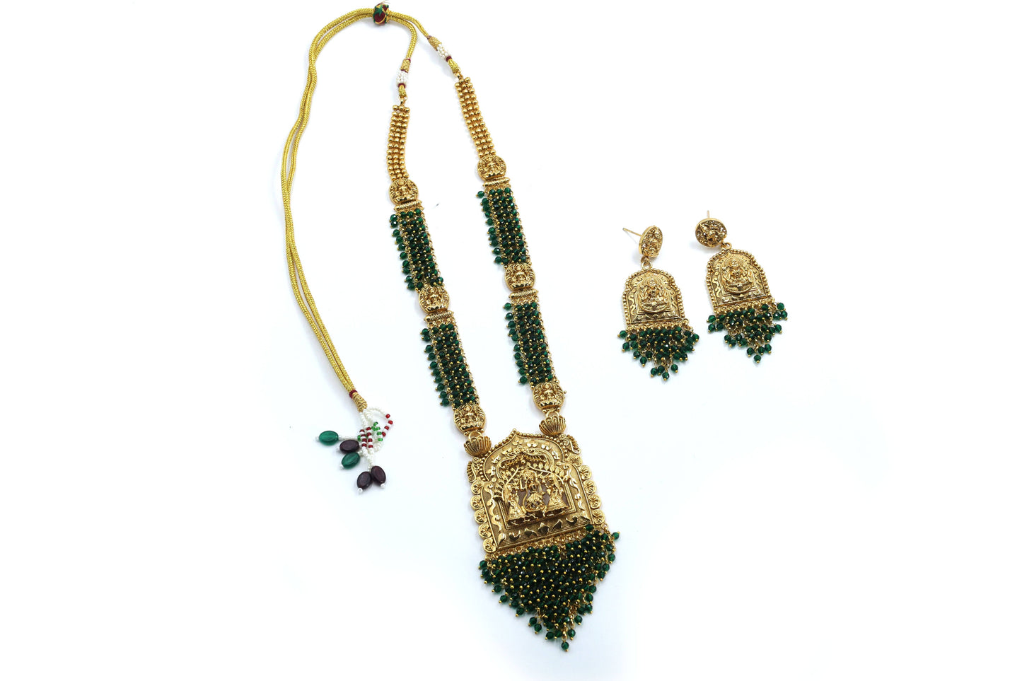 MyWishTree Temple-Inspired Antique Gold Necklace Set with Divine Krishna Motifs - Mywishtree