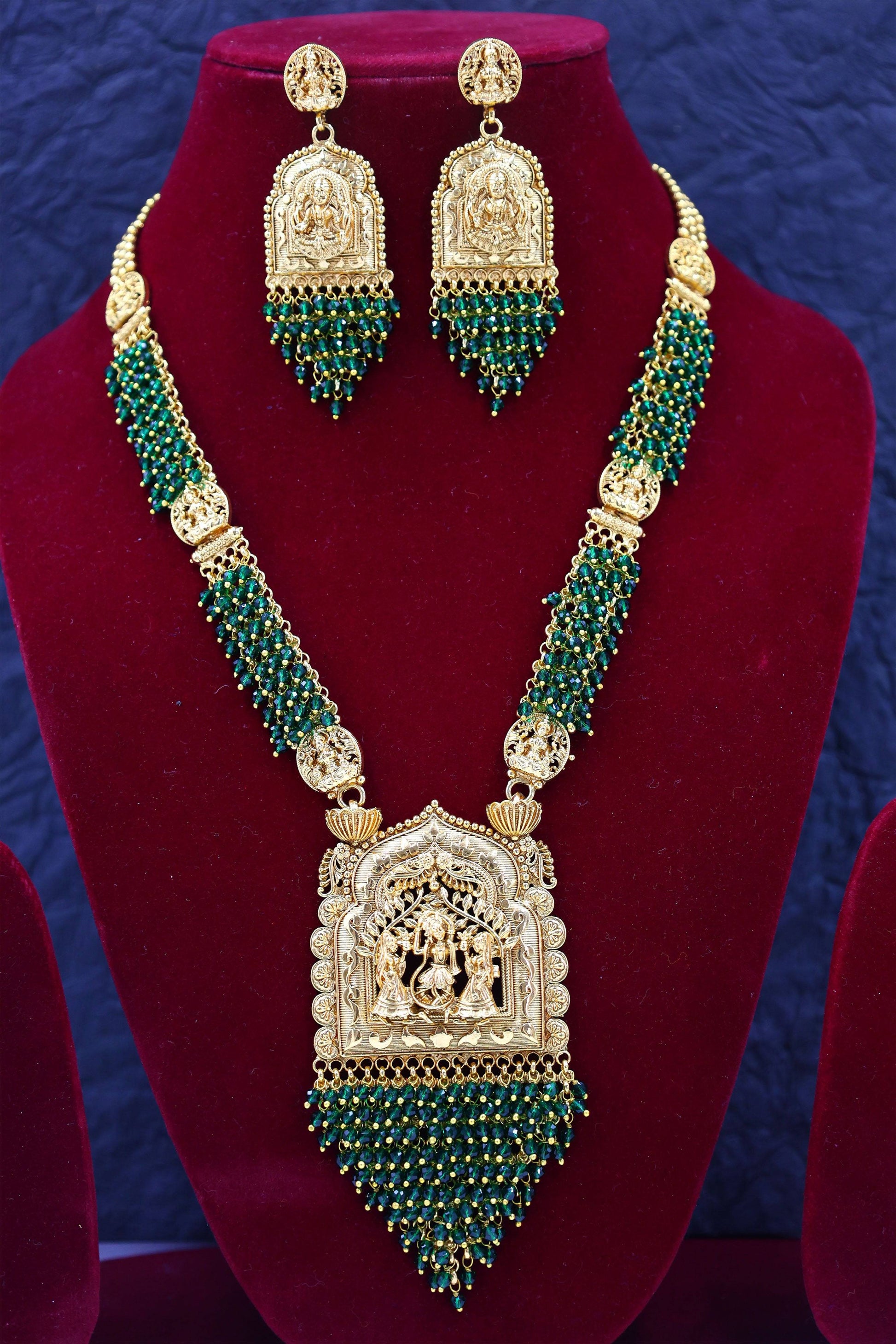 MyWishTree Temple-Inspired Antique Gold Necklace Set with Divine Krishna Motifs - Mywishtree