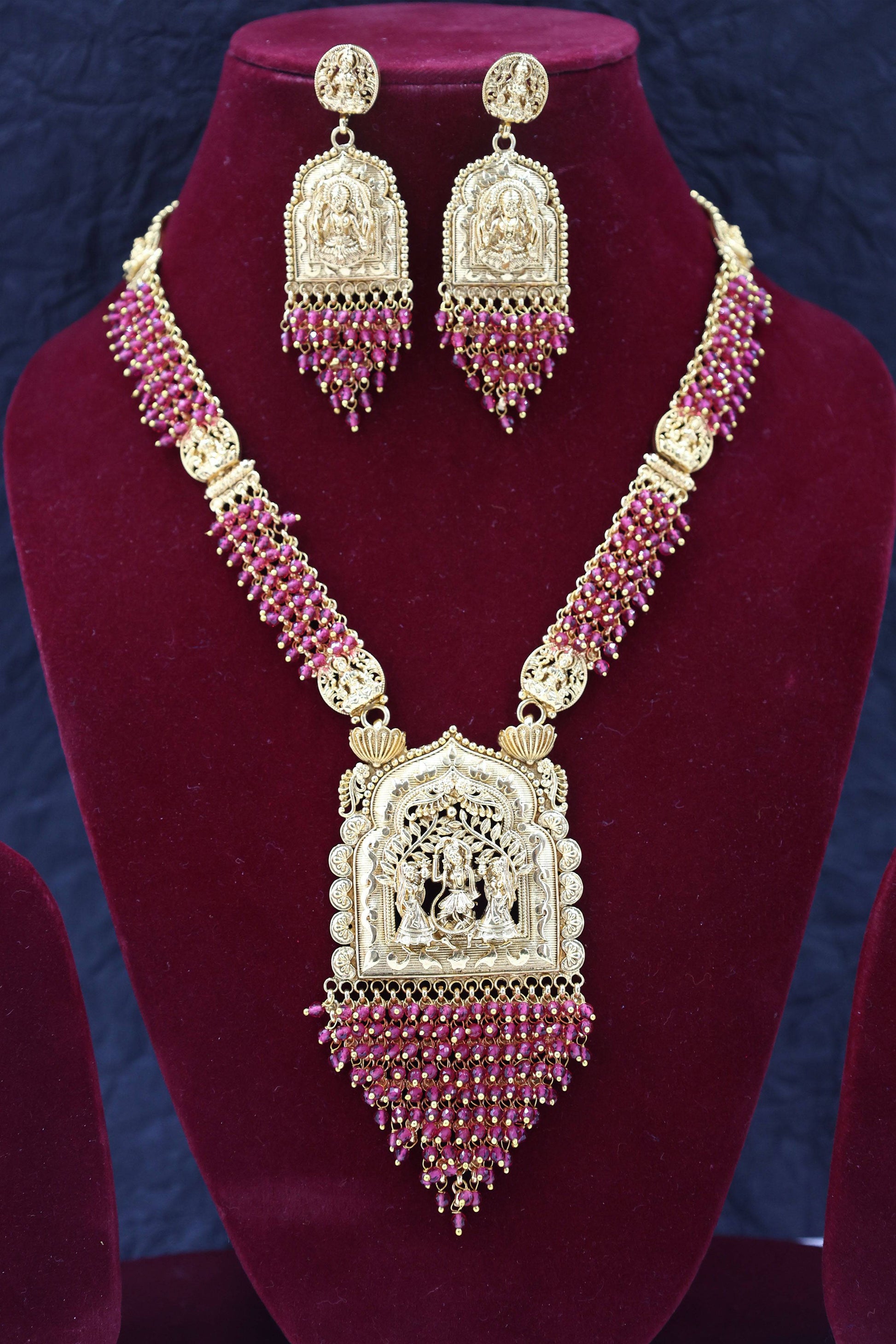MyWishTree Temple-Inspired Antique Gold Necklace Set with Divine Krishna Motifs - Mywishtree