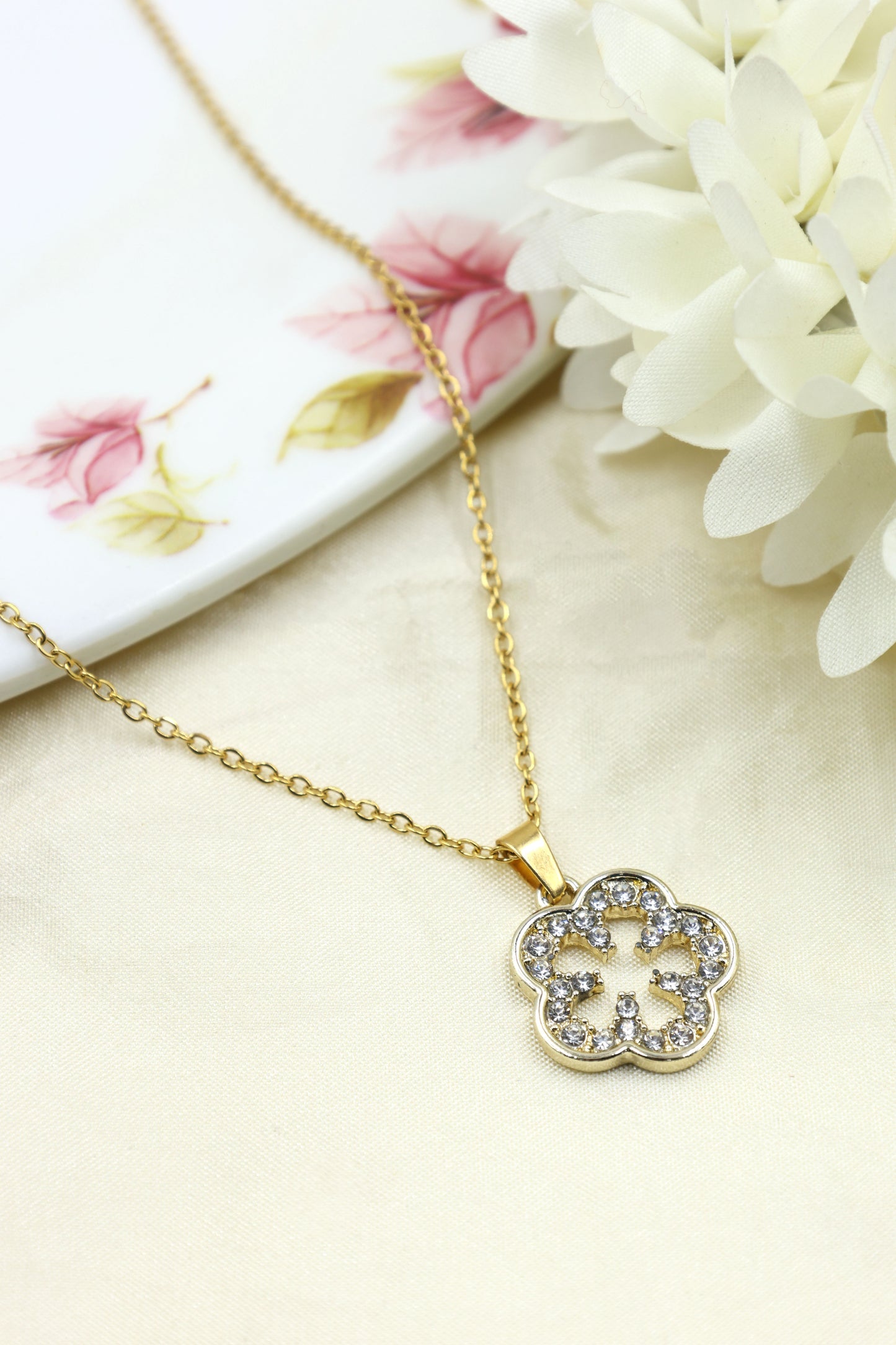 Floral Crystal Pendant Necklace