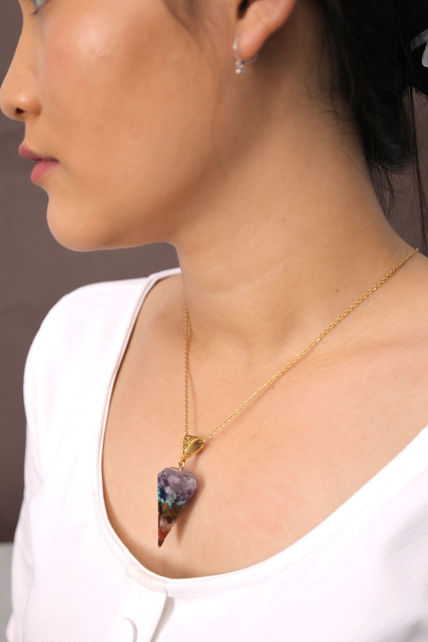 Layered Crystal Resin Pendant Necklace