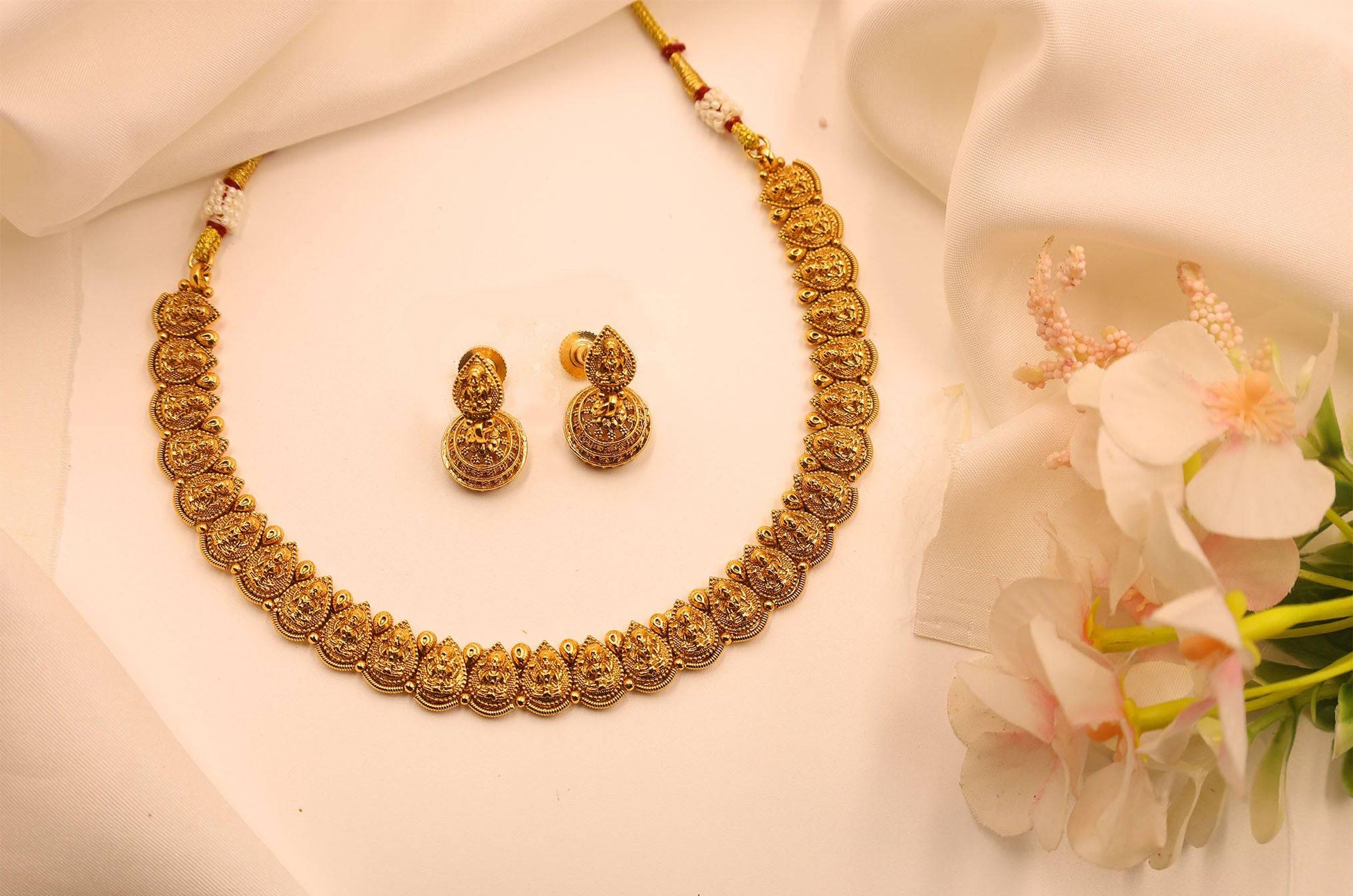 Rustic Gold Tear Drop Laxmi jewelry Set - Mywishtree