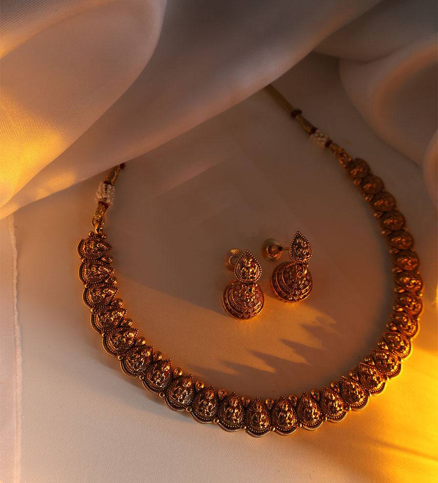 Rustic Gold Tear Drop Laxmi jewelry Set - Mywishtree