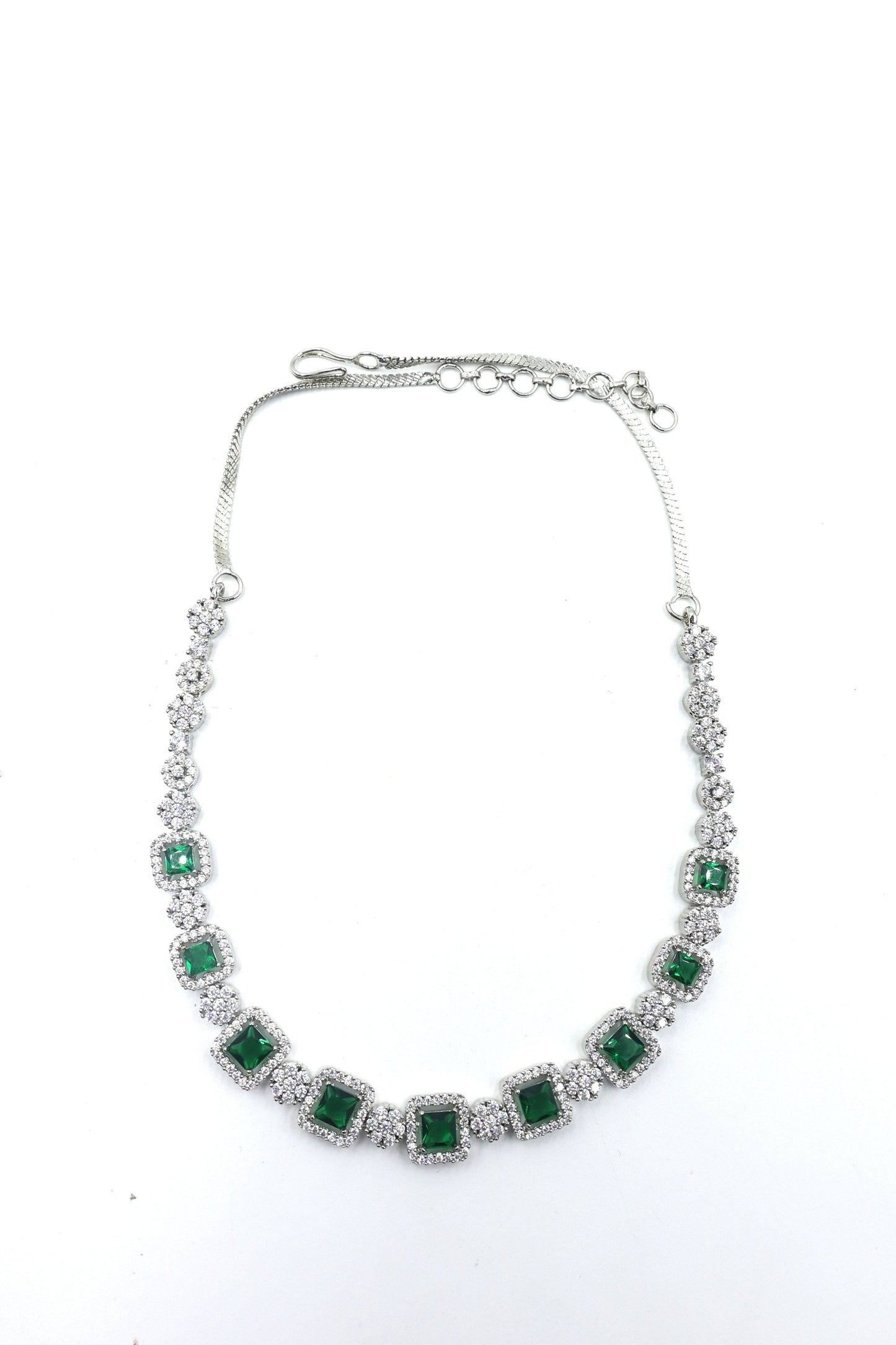 MyWishTree Rectangle and Flower American Diamond Necklace Set - Mywishtree