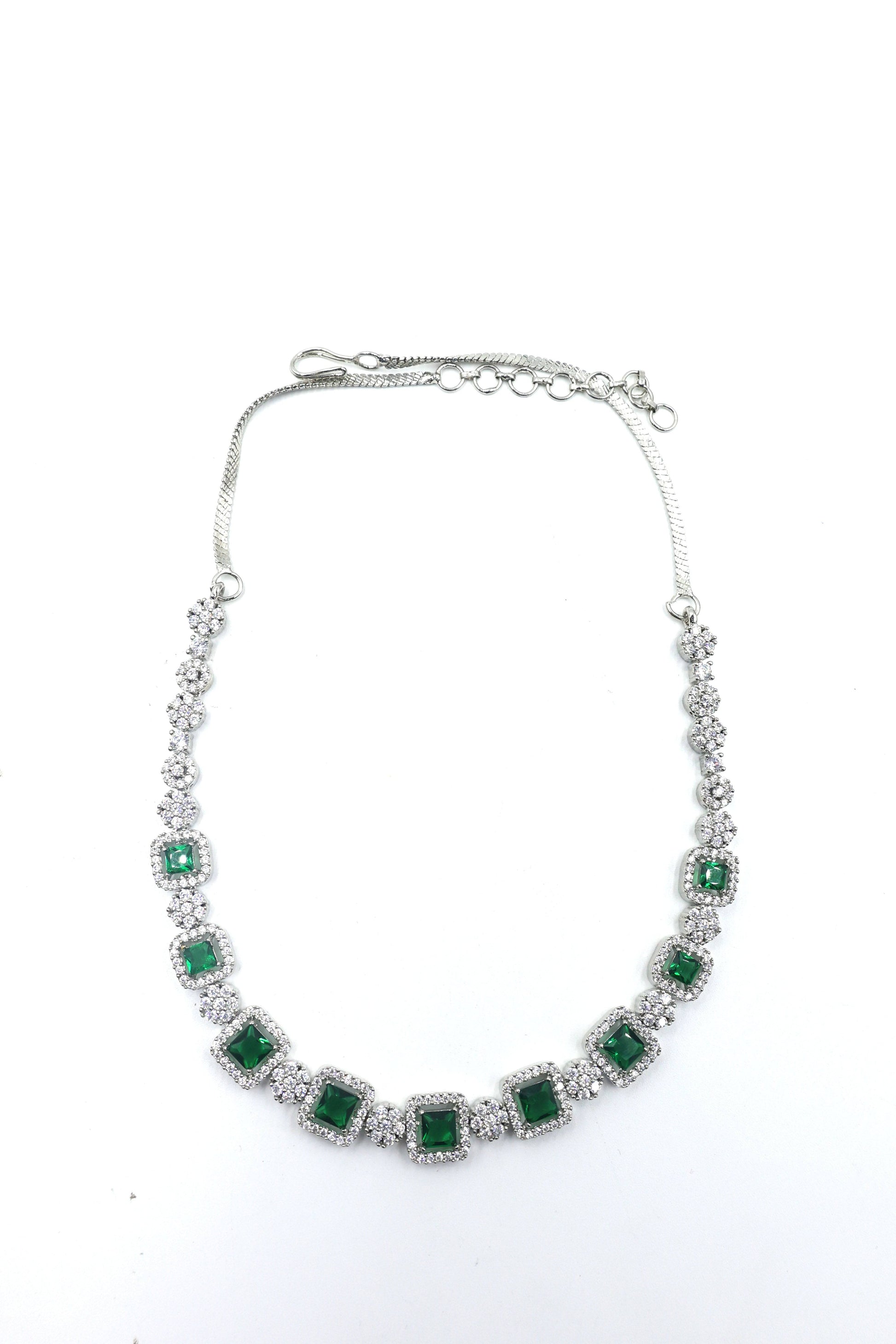 MyWishTree Rectangle and Flower American Diamond Necklace Set - Mywishtree